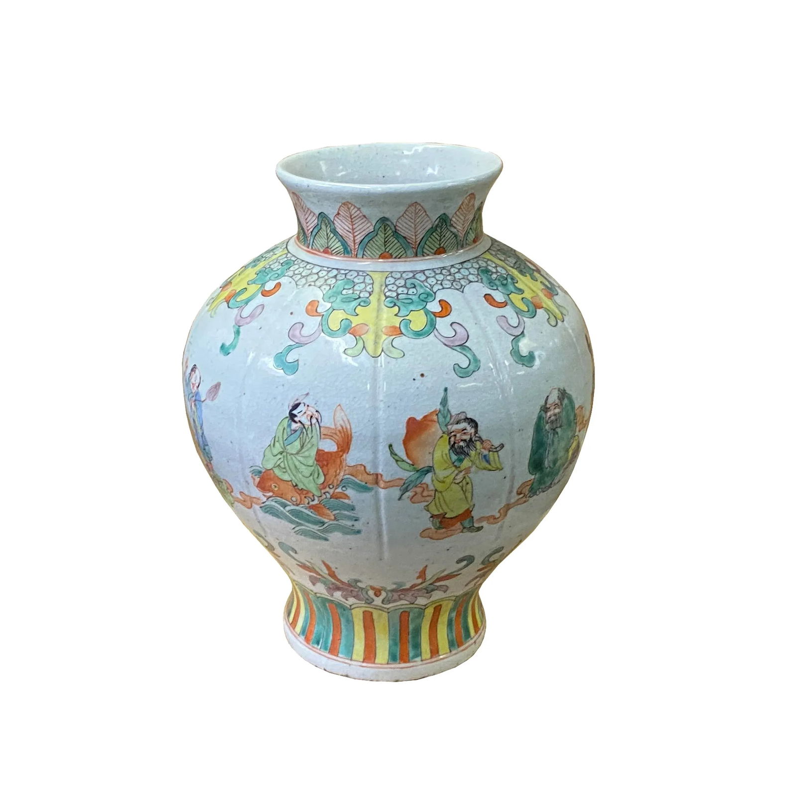 Chinese Oriental Eight Immortals Off White Beige Color Ceramic Vase - 3
