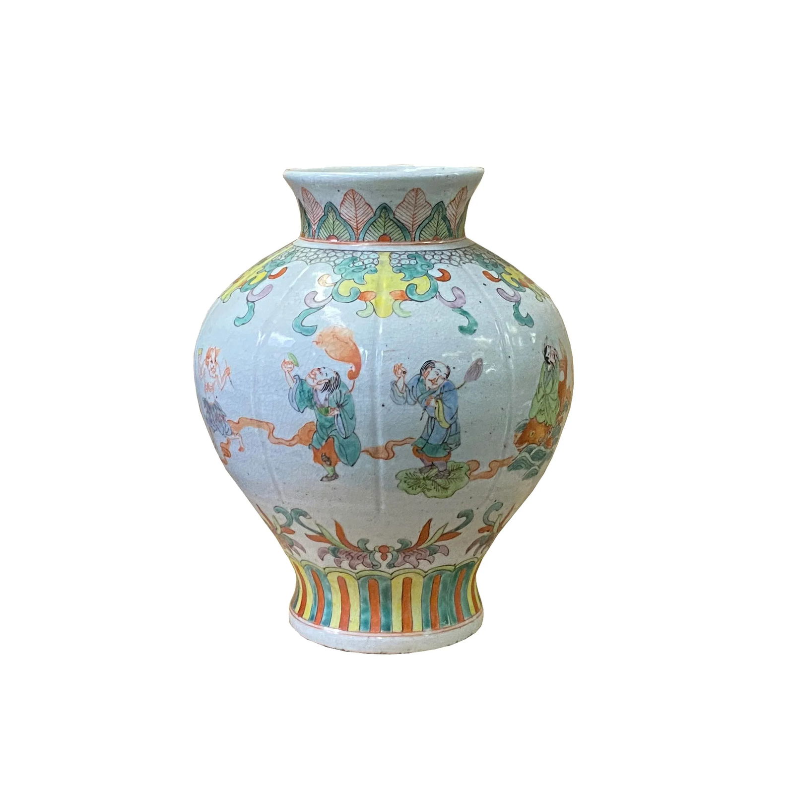 Chinese Oriental Eight Immortals Off White Beige Color Ceramic Vase - 6