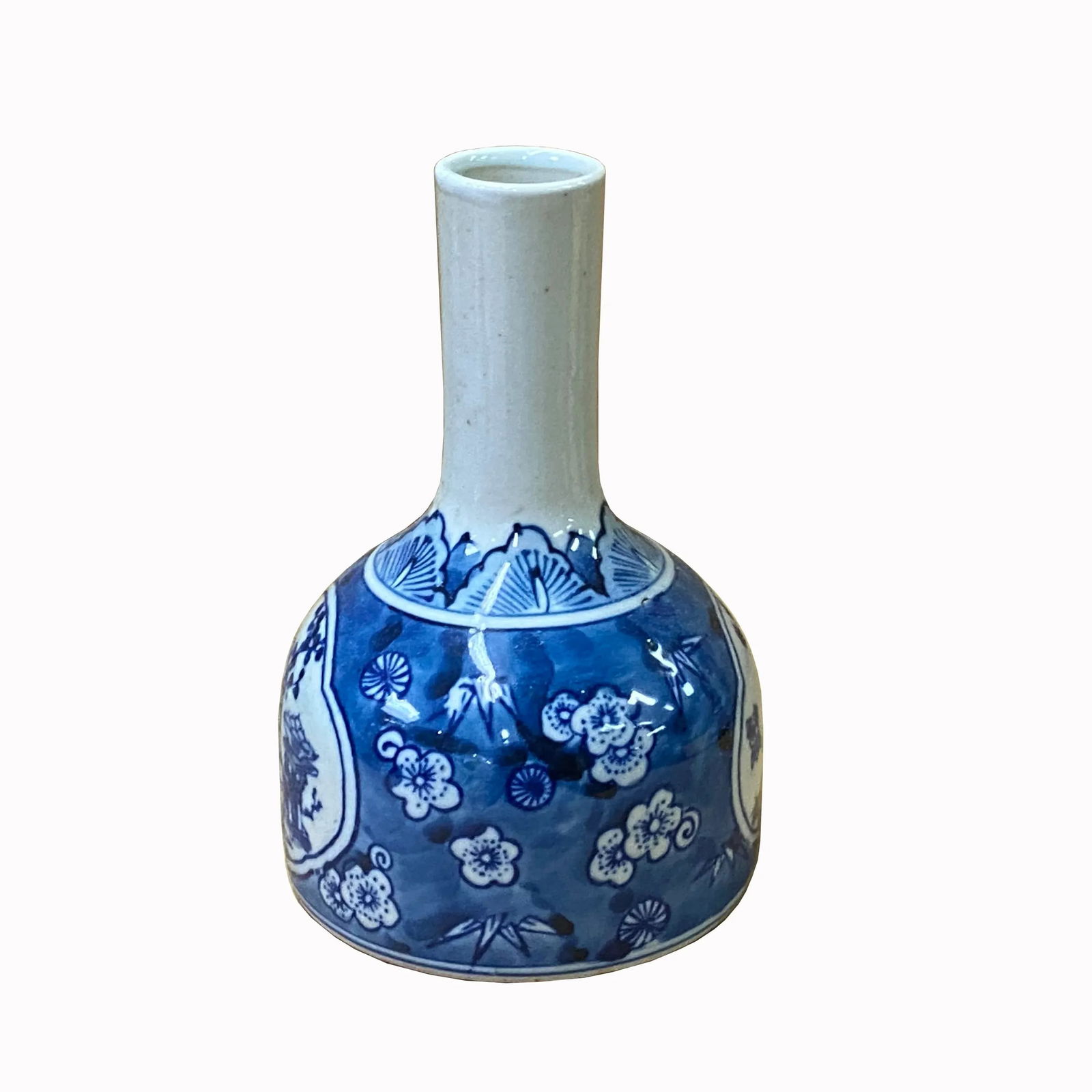 Chinese Blue White Porcelain Fat Base Flowers Graphic Small Vase - Set of 2 - 4
