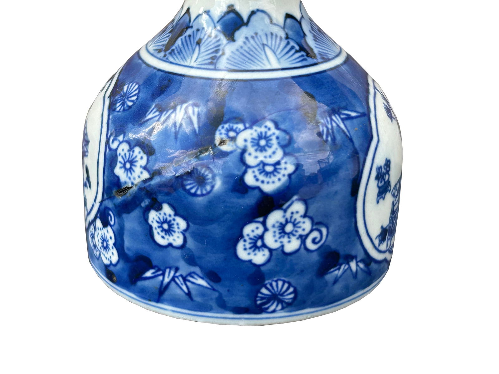 Chinese Blue White Porcelain Fat Base Flowers Graphic Small Vase - Set of 2 - 6