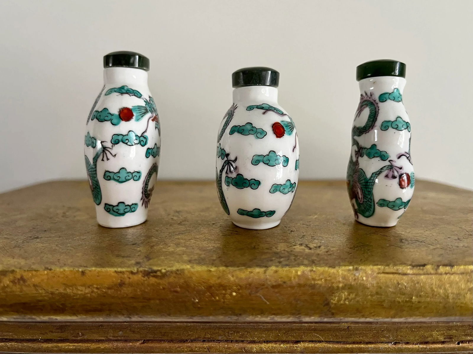 Vintage Chinoiserie Chinese Dragon Porcelain Snuff Bottles - Set of 3 - 4