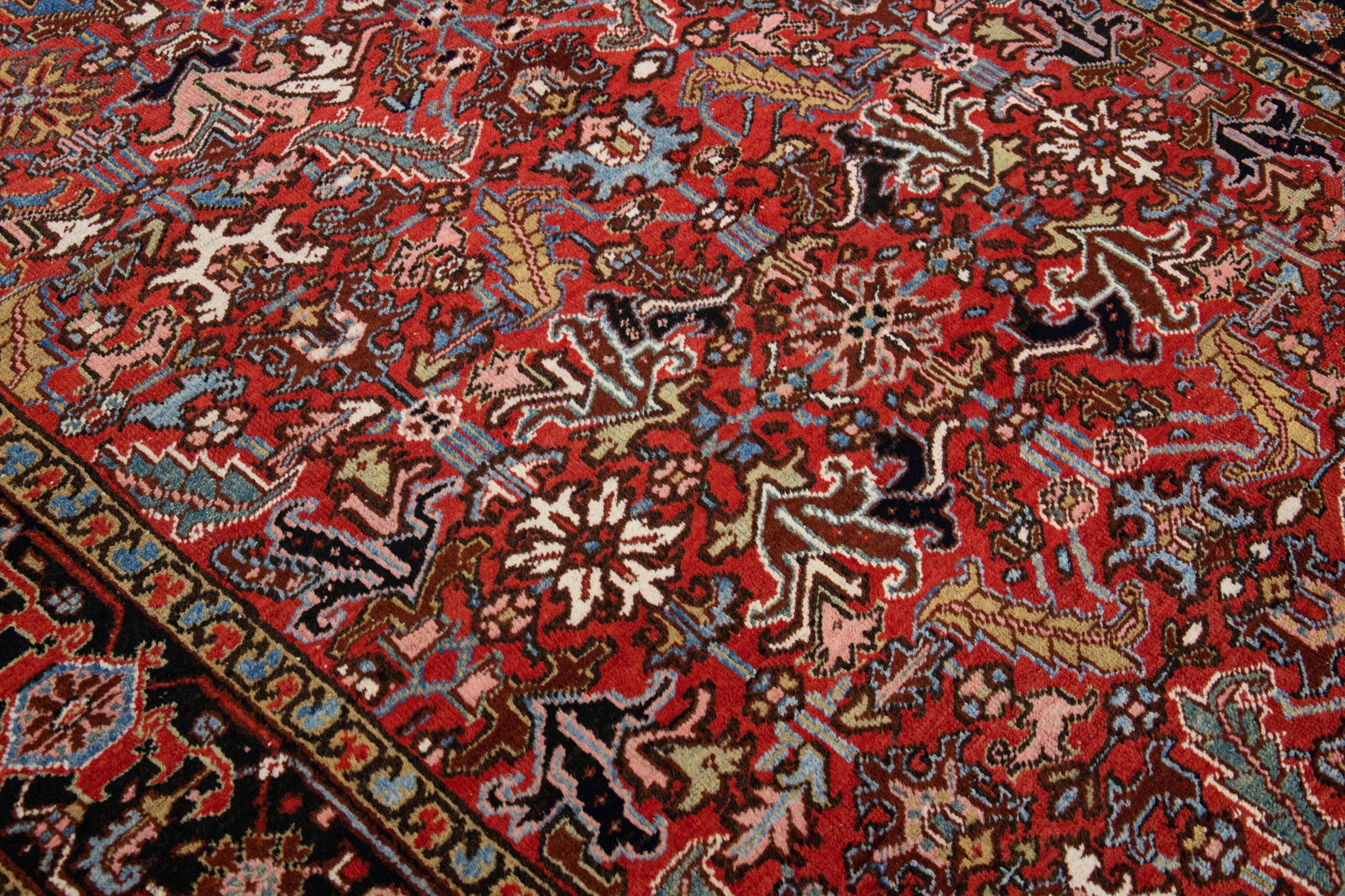 Antique Persian Heriz Handmade Allover Pattern Red Wool Rug - 10