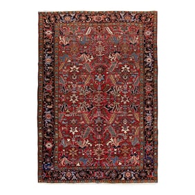 Antique Persian Heriz Handmade Allover Pattern Red Wool Rug