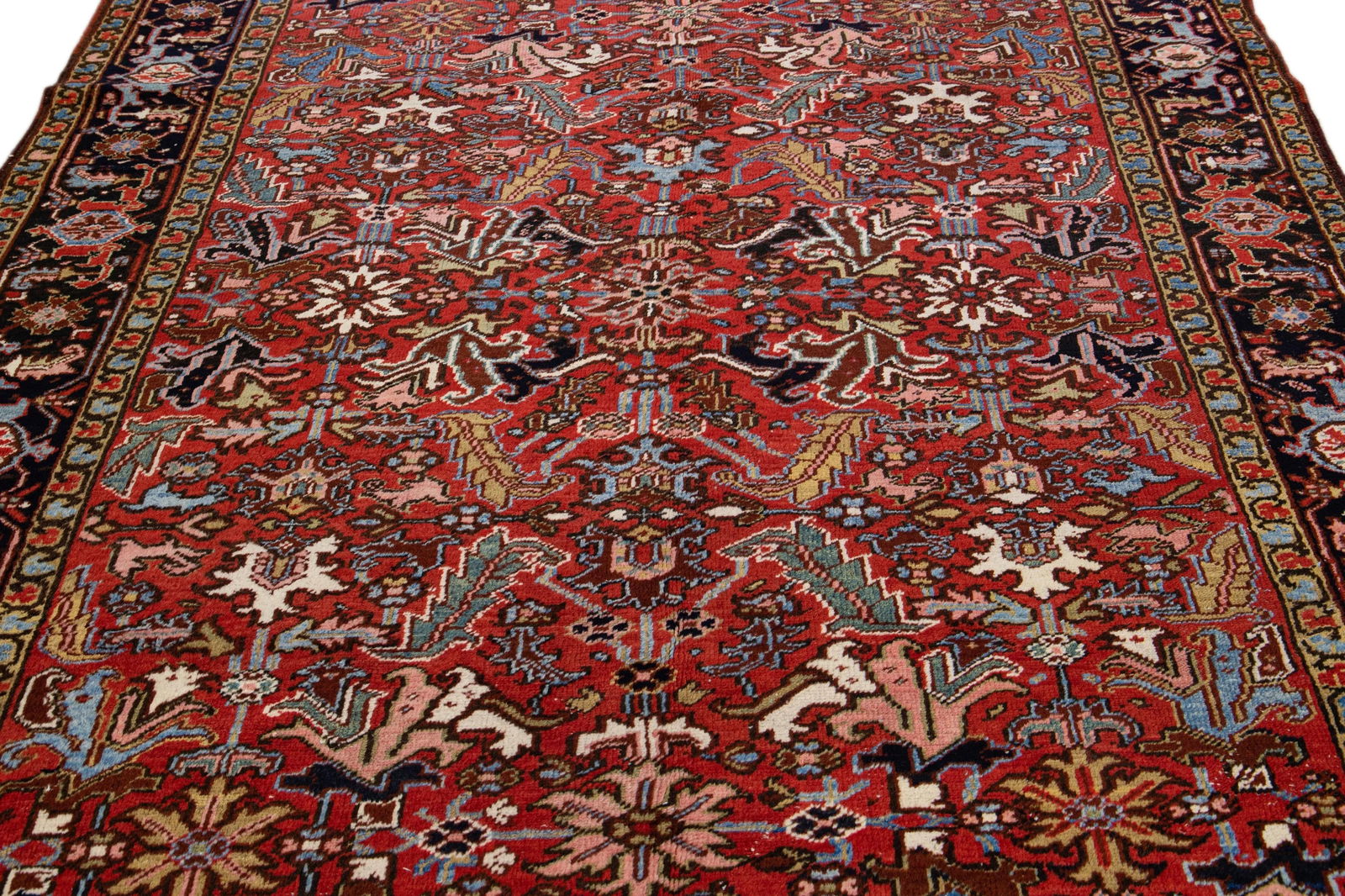 Antique Persian Heriz Handmade Allover Pattern Red Wool Rug - 3