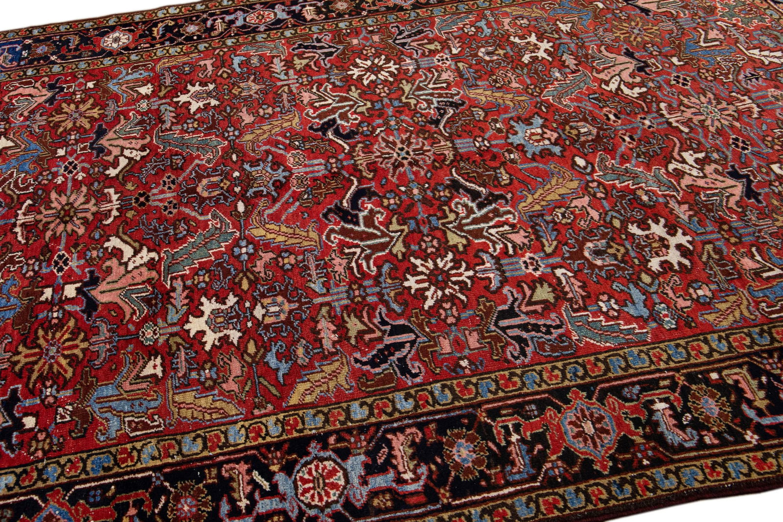 Antique Persian Heriz Handmade Allover Pattern Red Wool Rug - 6