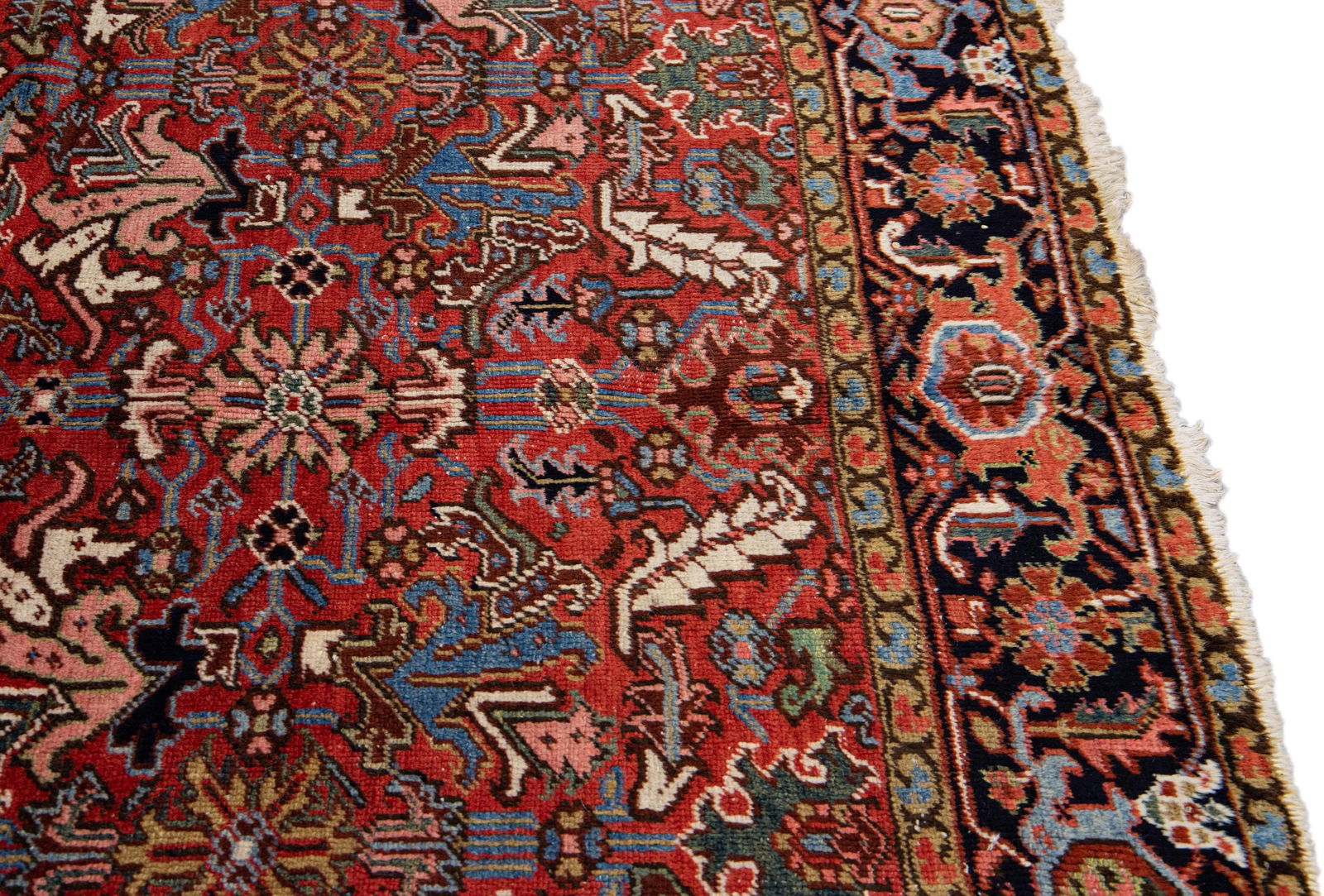 Antique Persian Heriz Handmade Allover Pattern Red Wool Rug - 8