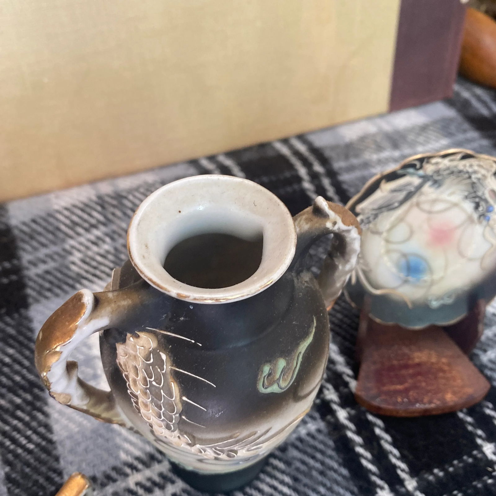 Asian Vase, Plate, and Tea Pot Nicknacks - Set of 2 - 7