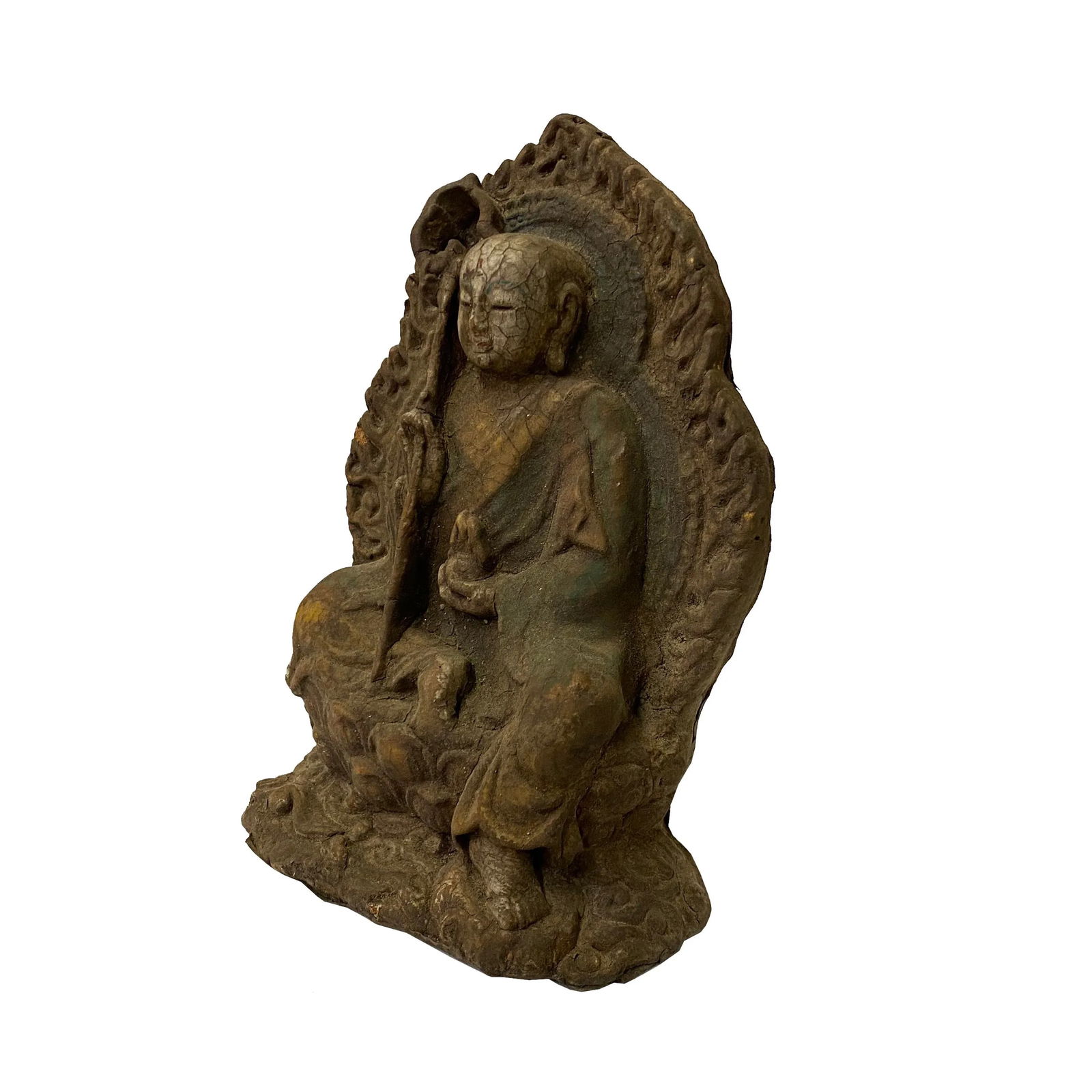 Chinese Rustic Wood Sitting Ksitigarbha Bodhisattva Buddha Statue - 4