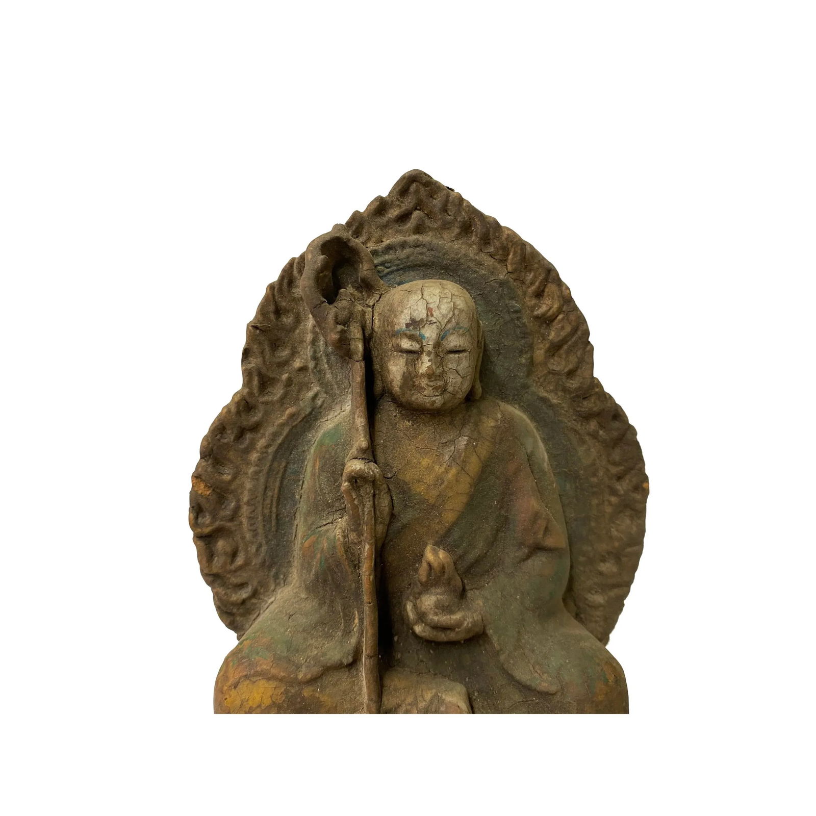 Chinese Rustic Wood Sitting Ksitigarbha Bodhisattva Buddha Statue - 6