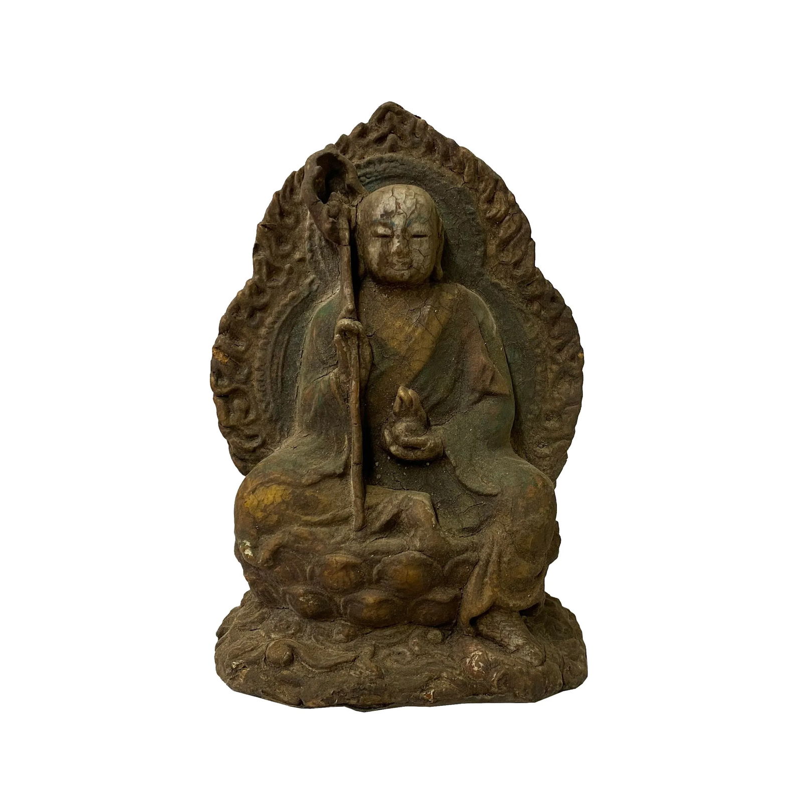 Chinese Rustic Wood Sitting Ksitigarbha Bodhisattva Buddha Statue - 7
