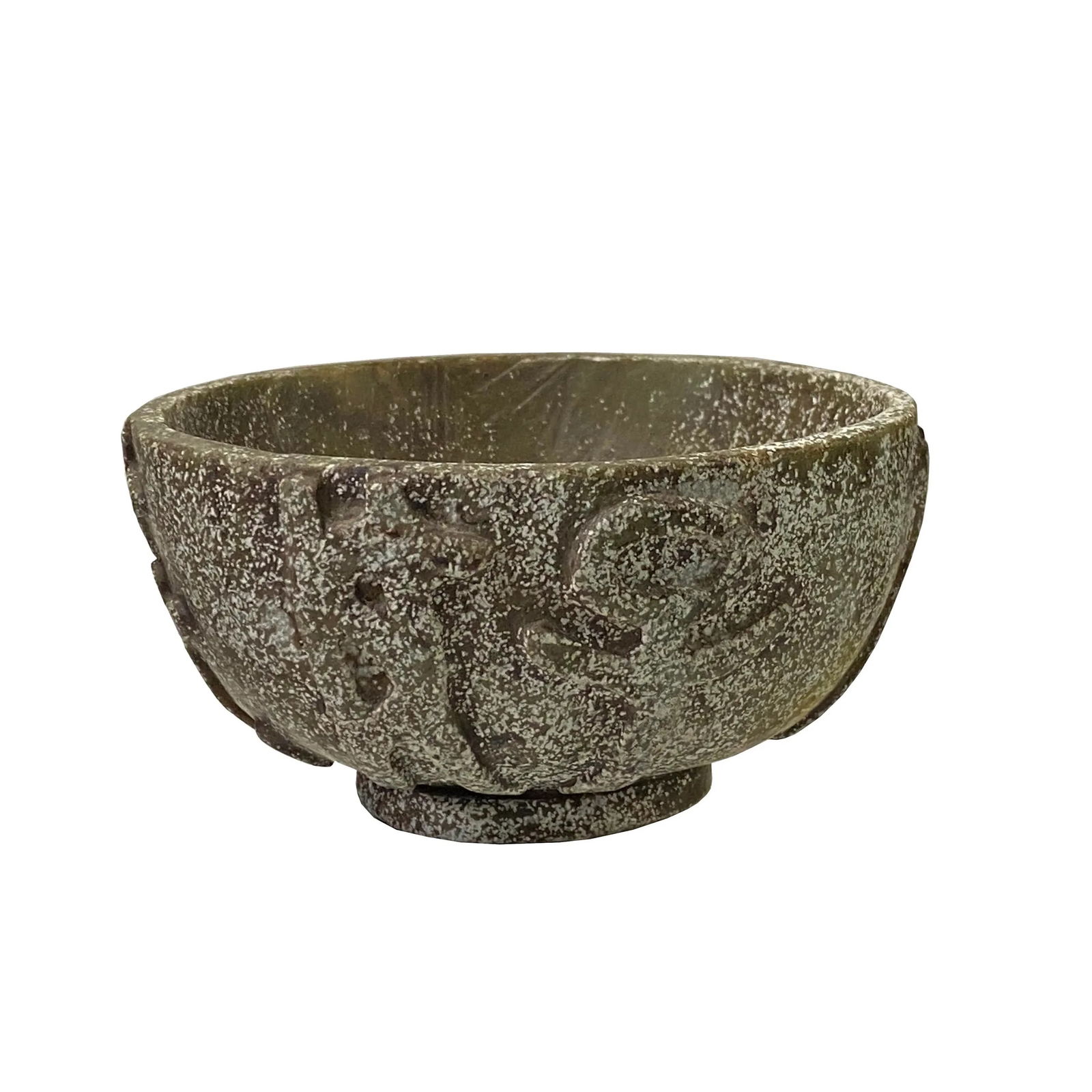 Natural Olive Green MIX Stone Carved Round Display Bowl - 2