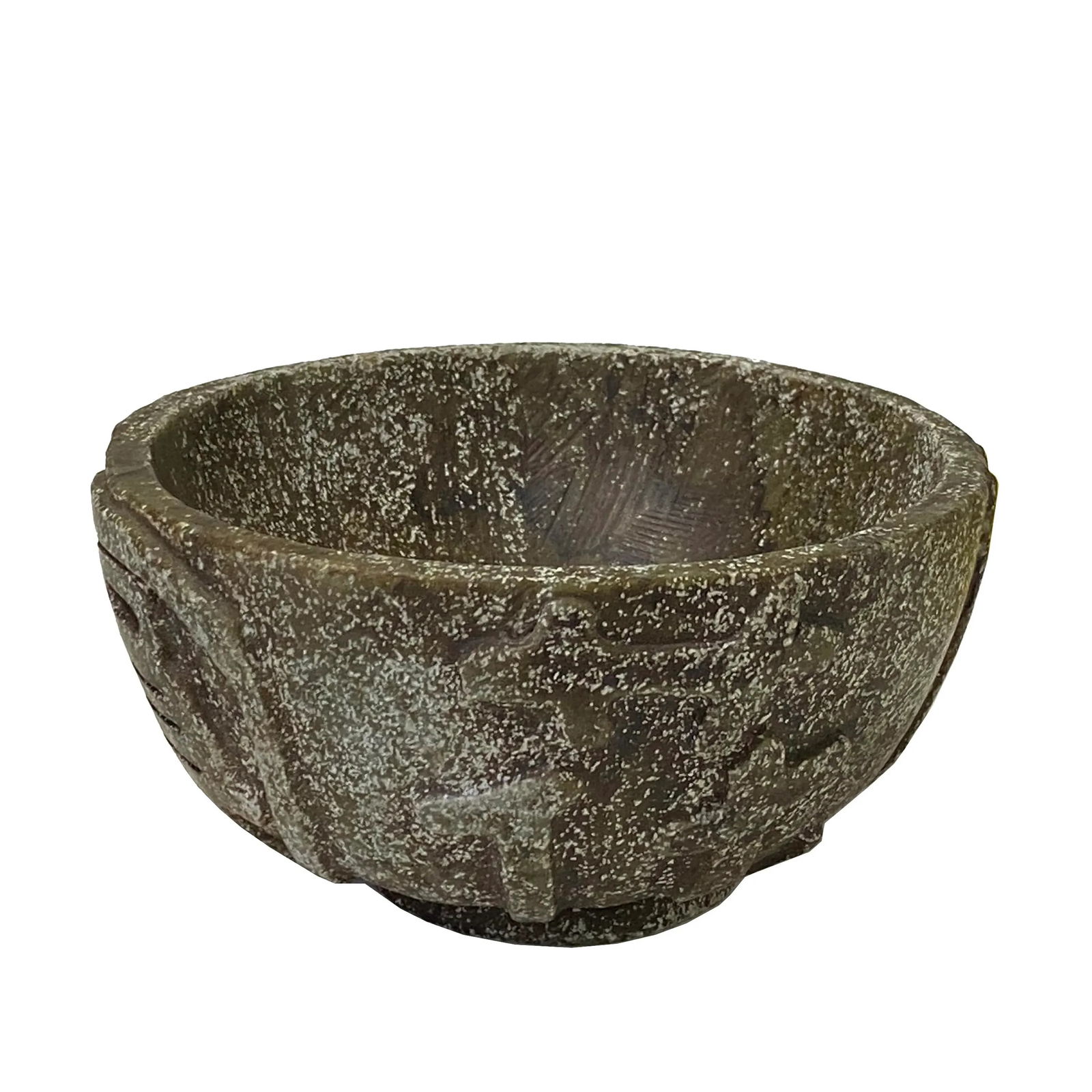 Natural Olive Green MIX Stone Carved Round Display Bowl - 5