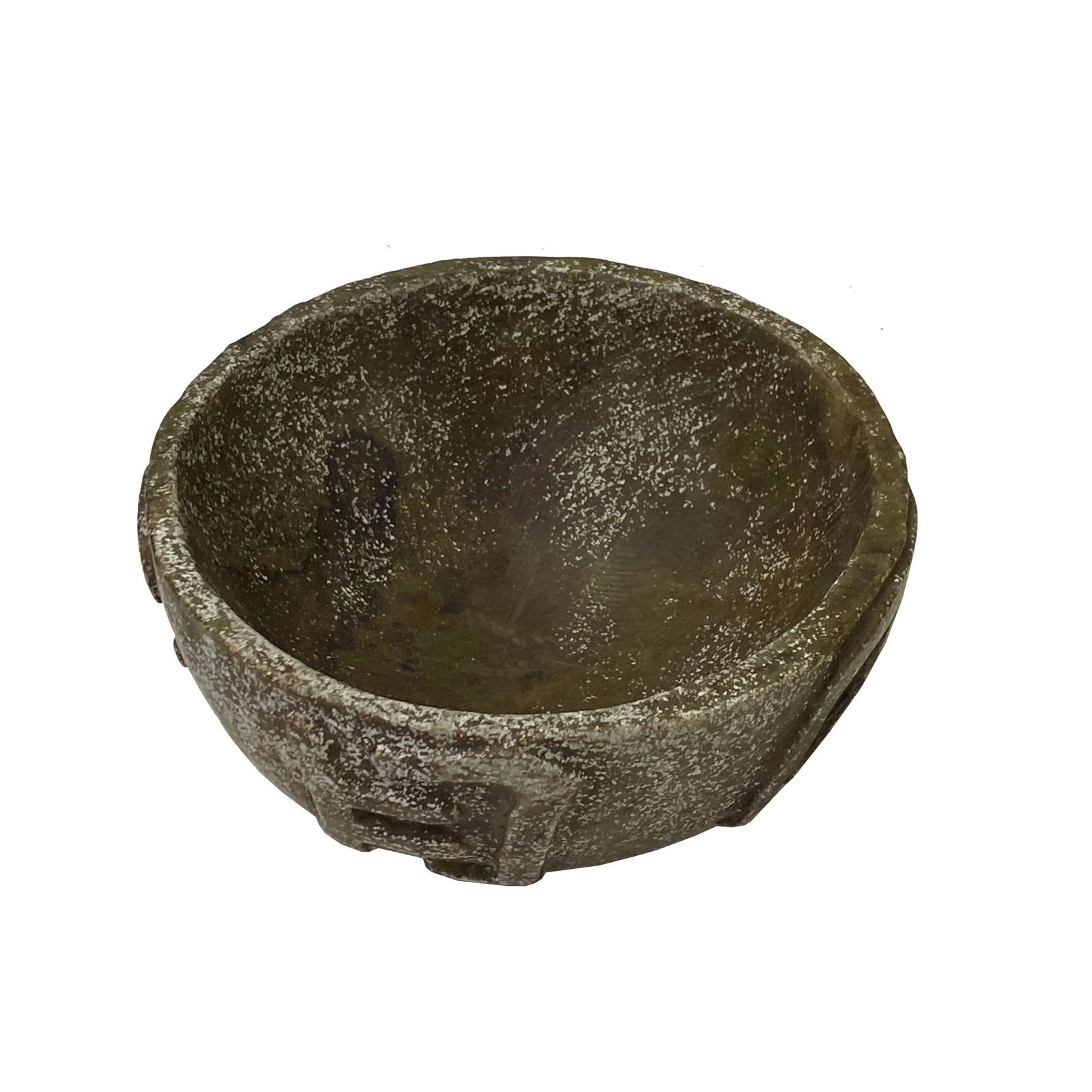 Natural Olive Green MIX Stone Carved Round Display Bowl - 7