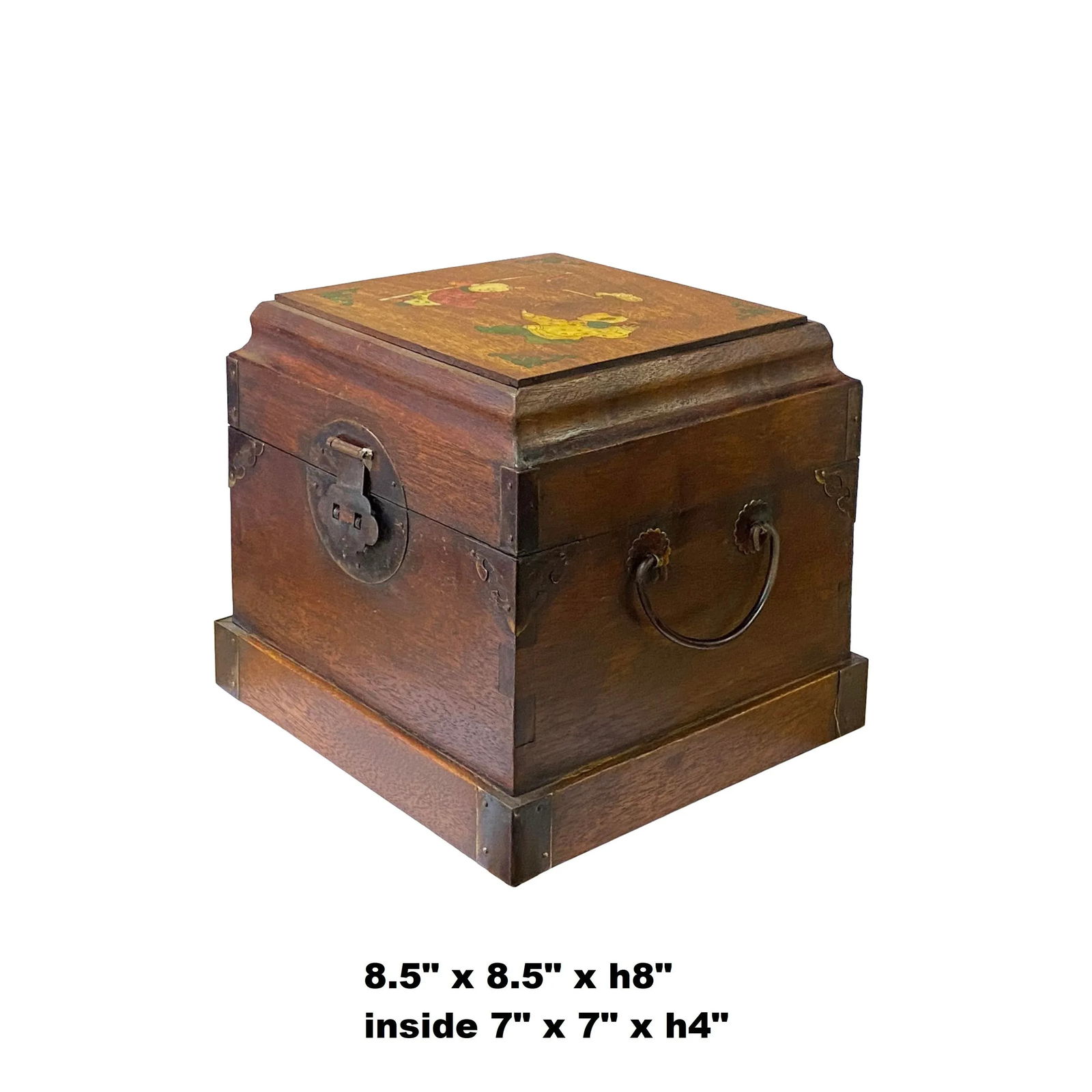 Chinese Brown Mop Inlay Motif Square Storage Box Chest - 2