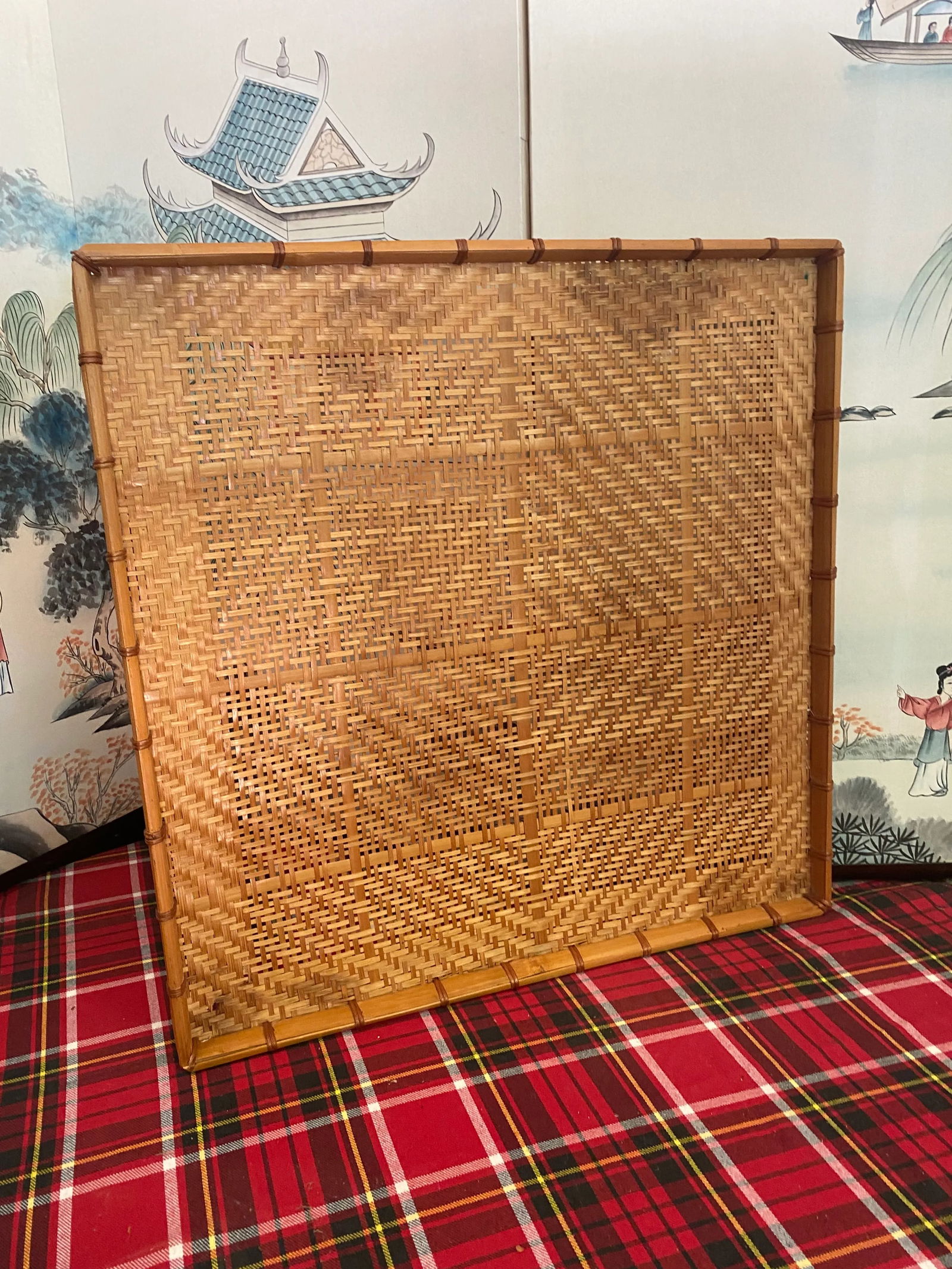 1970s Square Wicker Basket Tray - 4