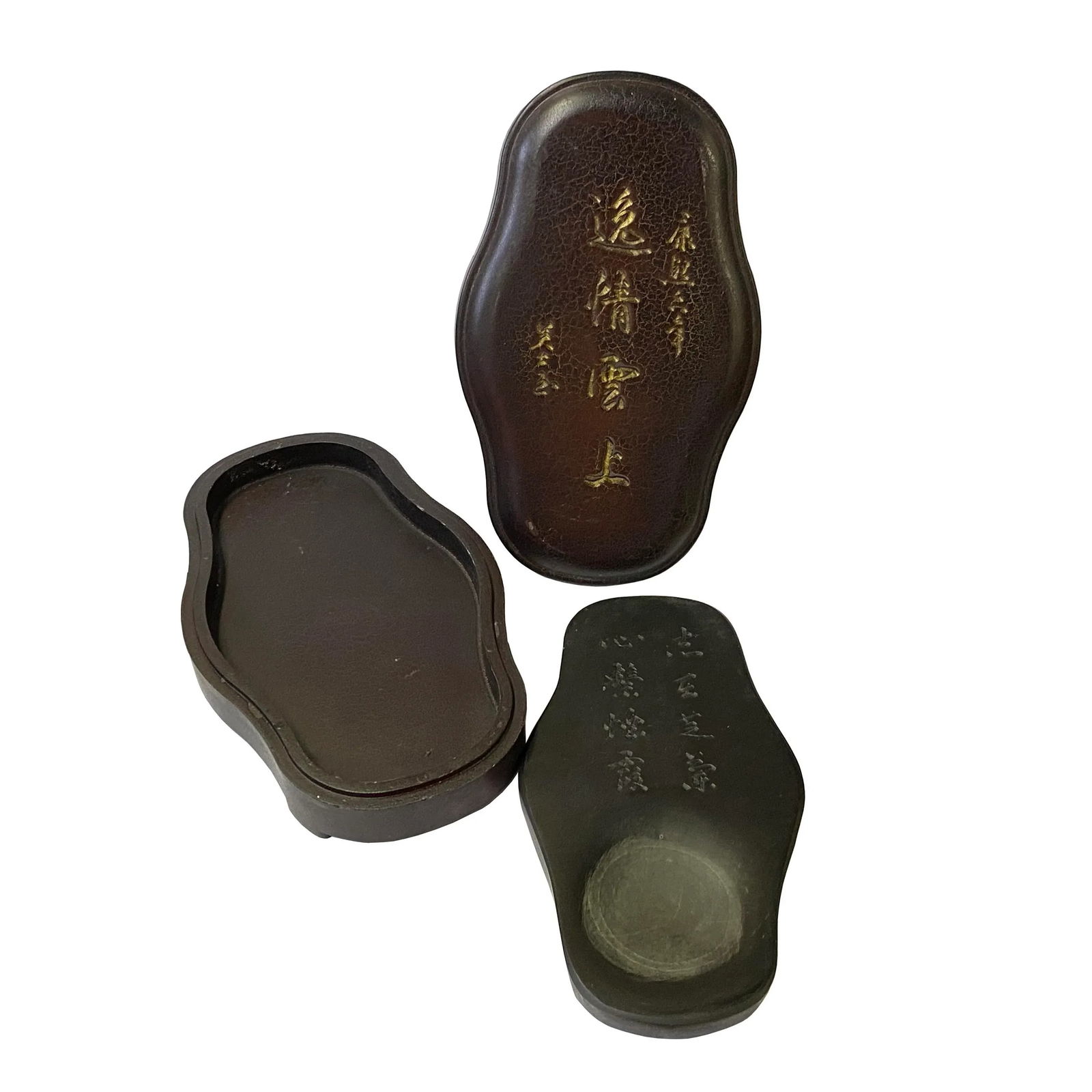 Chinese Rectangular Oval Shape Box With Ink Stone Inkwell Pad - 3