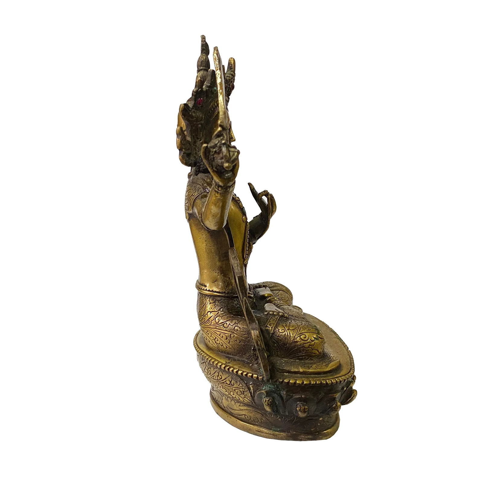 Chinese Distressed Marks Bronze Color Metal Sitting Tibetan Tara Statue - 2