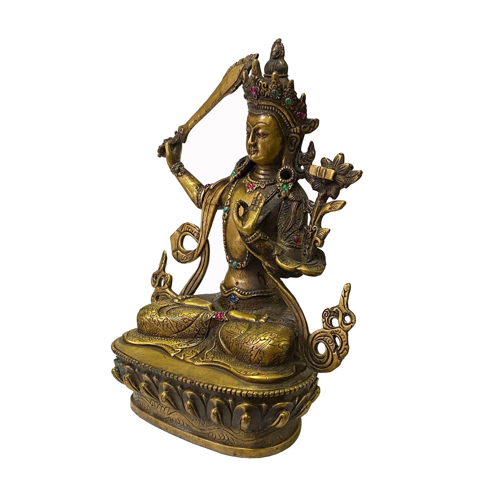 Chinese Distressed Marks Bronze Color Metal Sitting Tibetan Tara Statue - 3