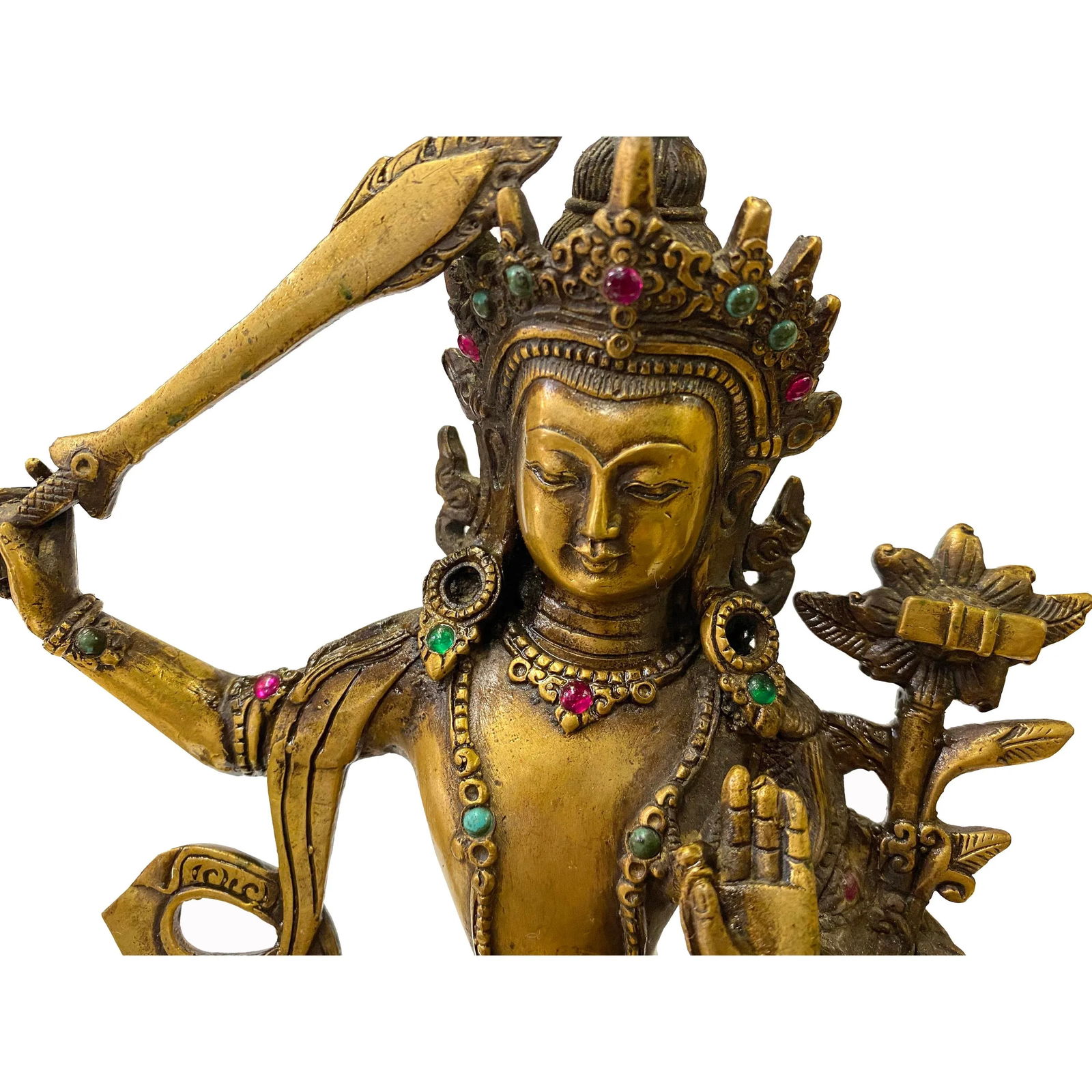 Chinese Distressed Marks Bronze Color Metal Sitting Tibetan Tara Statue - 6