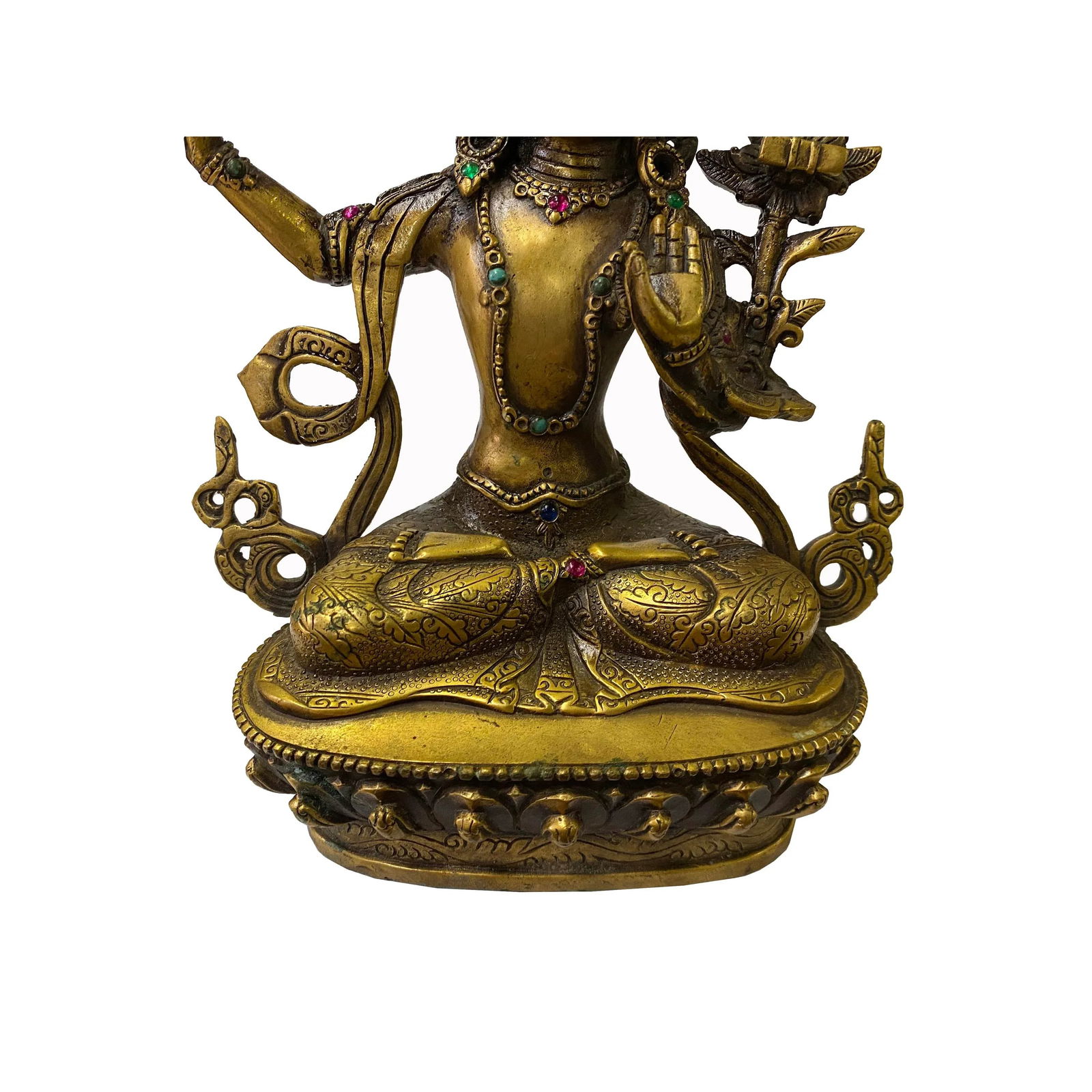 Chinese Distressed Marks Bronze Color Metal Sitting Tibetan Tara Statue - 7