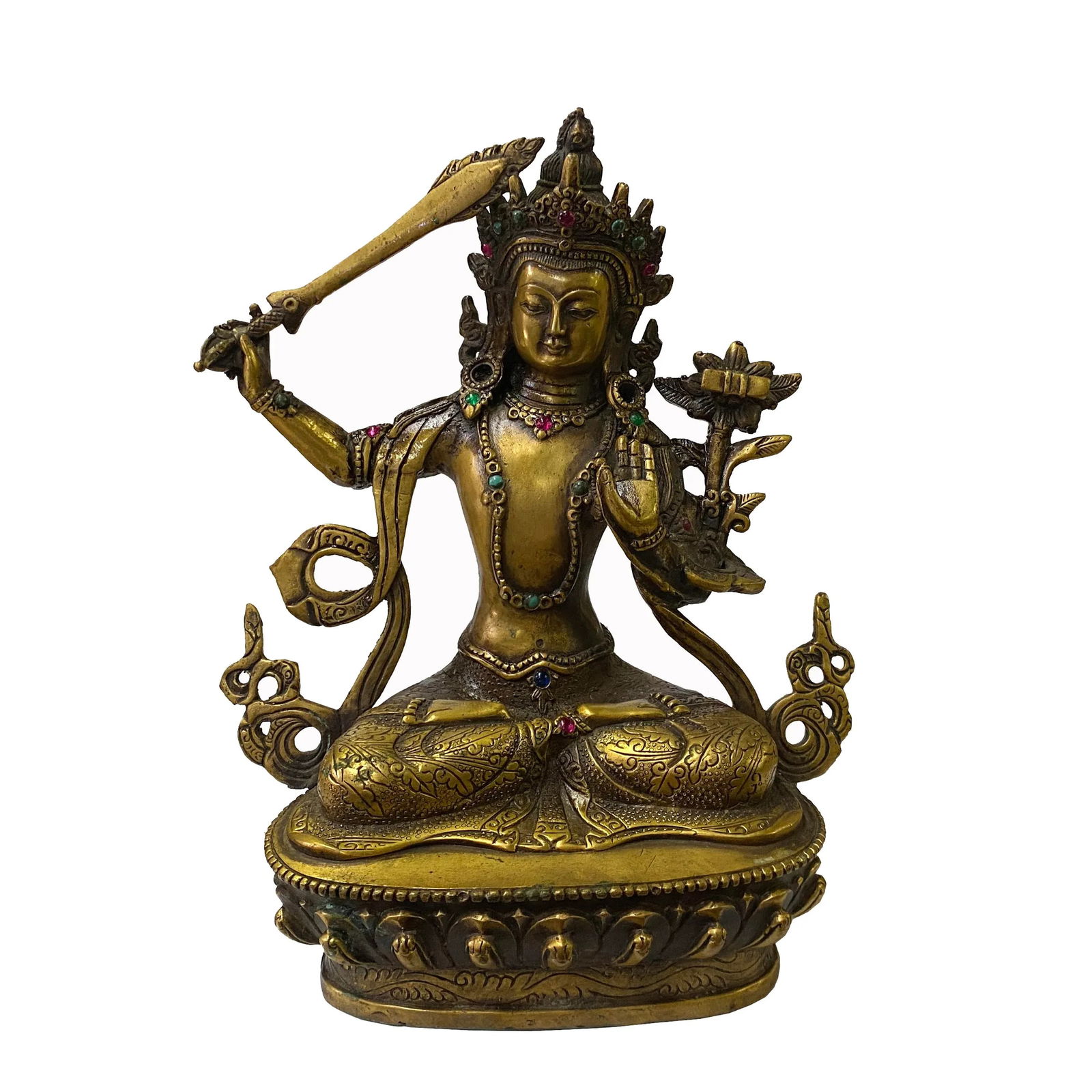 Chinese Distressed Marks Bronze Color Metal Sitting Tibetan Tara Statue - 8