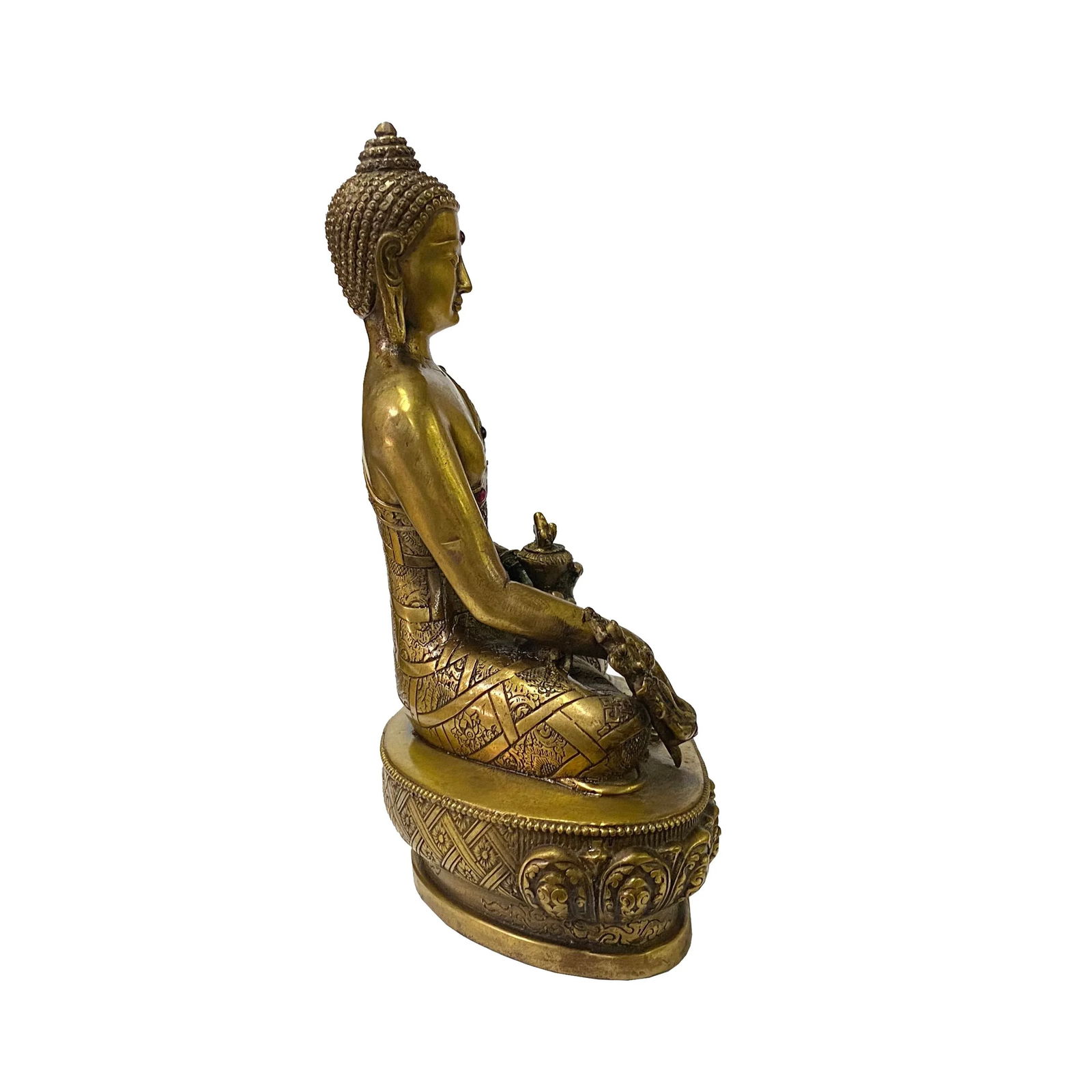 Chinese Distressed Bronze Color Metal Sitting Lotus Buddha Statue - 2