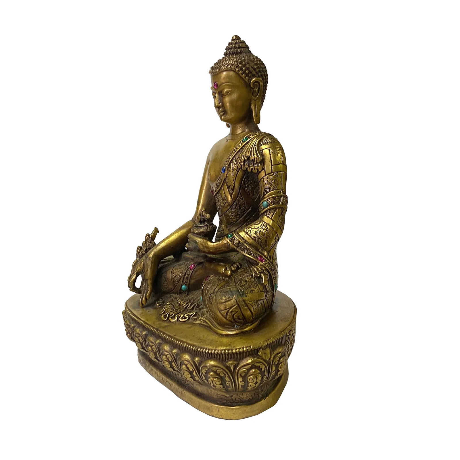 Chinese Distressed Bronze Color Metal Sitting Lotus Buddha Statue - 3