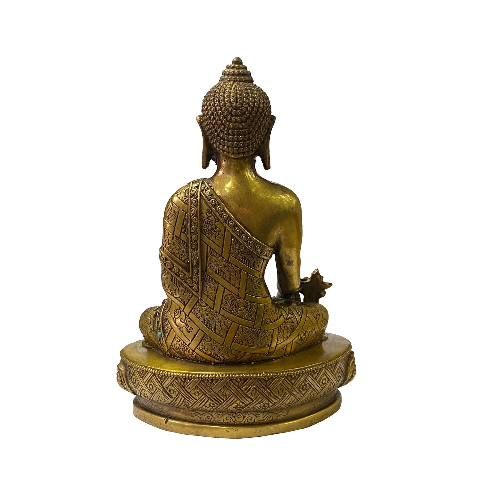 Chinese Distressed Bronze Color Metal Sitting Lotus Buddha Statue - 4