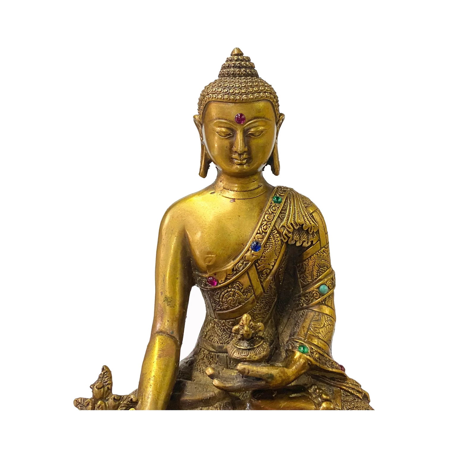 Chinese Distressed Bronze Color Metal Sitting Lotus Buddha Statue - 5