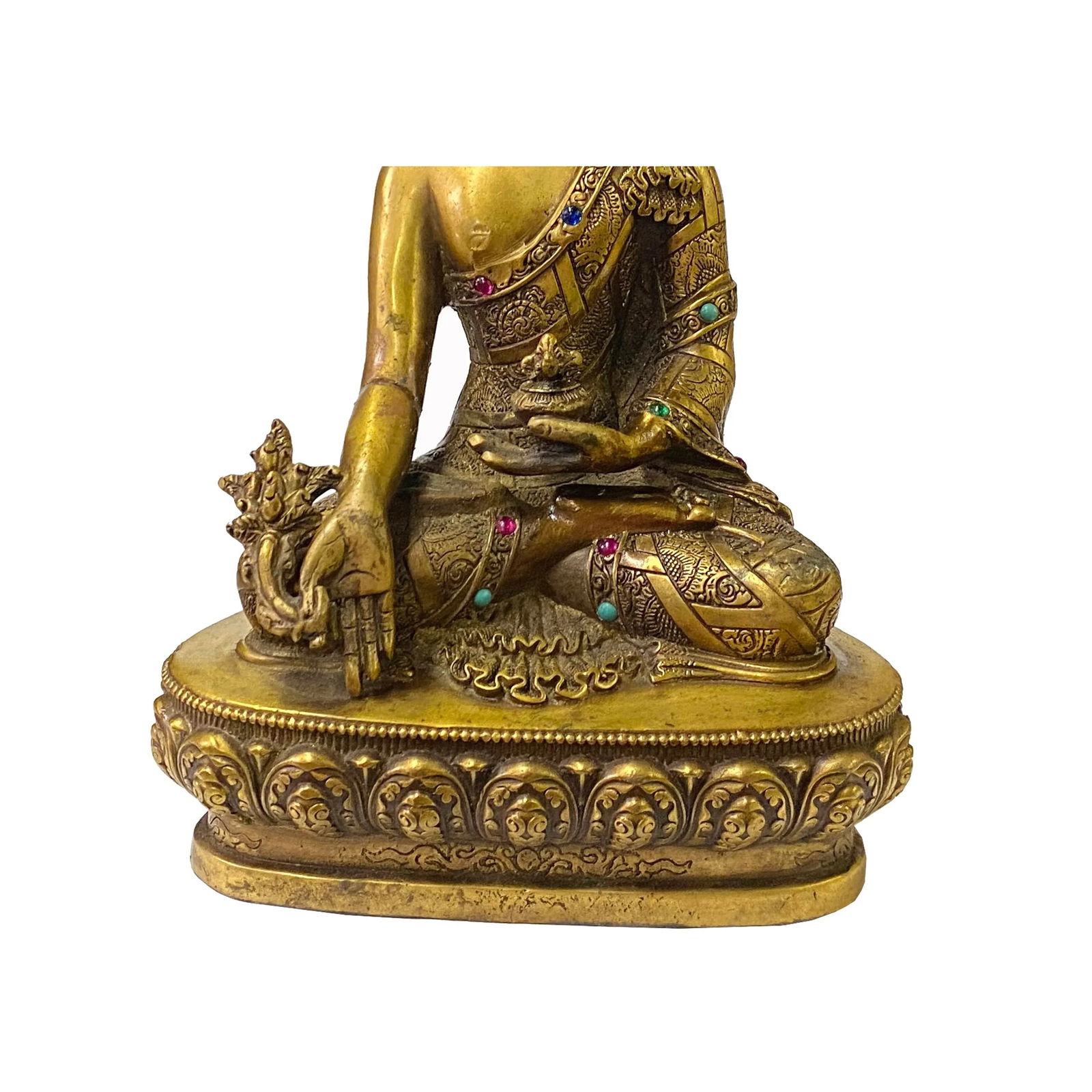 Chinese Distressed Bronze Color Metal Sitting Lotus Buddha Statue - 6