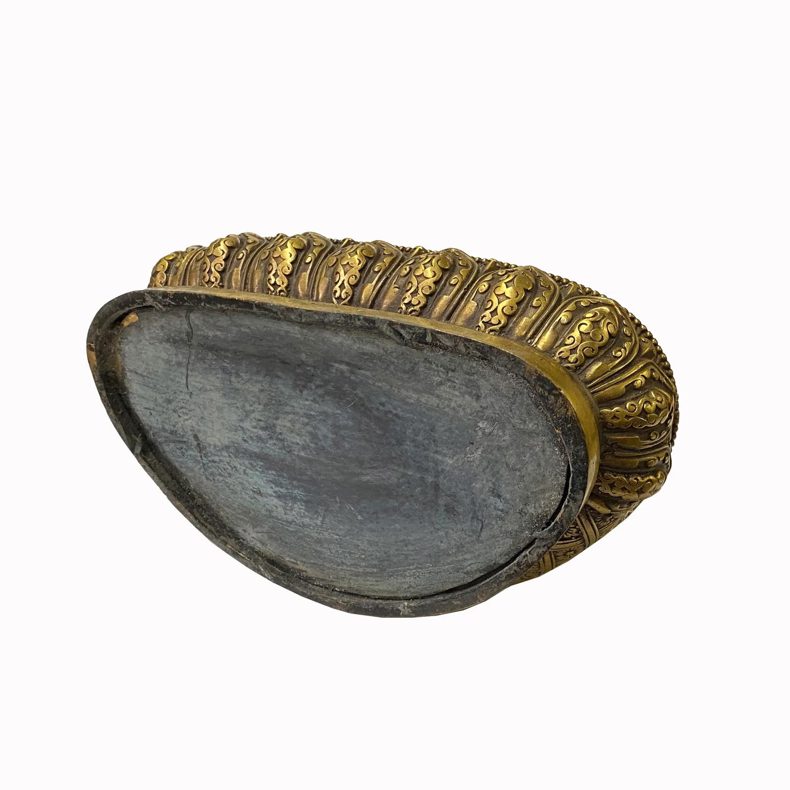 Chinese Distressed Bronze Color Metal Sitting Lotus Buddha Statue - 7