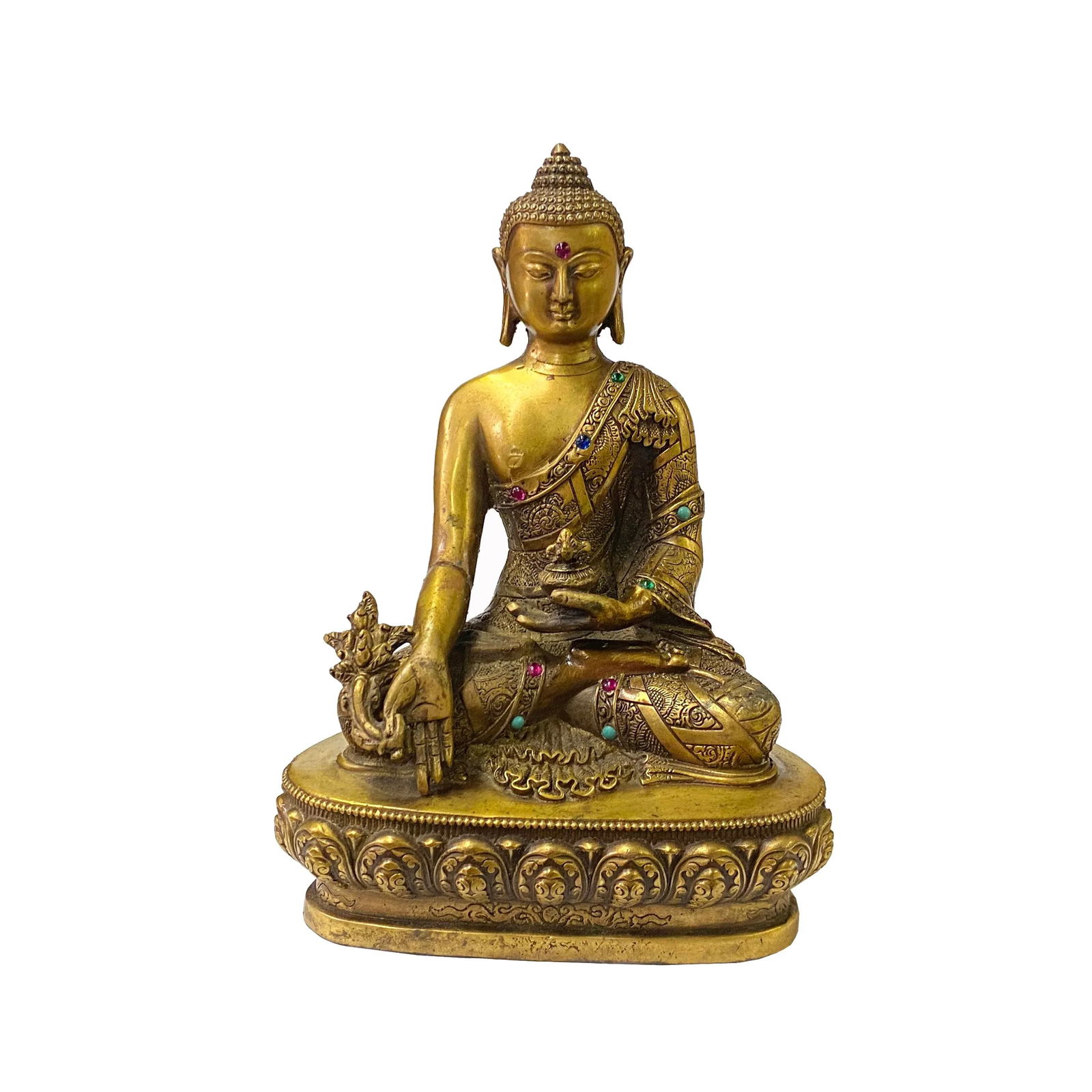 Chinese Distressed Bronze Color Metal Sitting Lotus Buddha Statue - 8