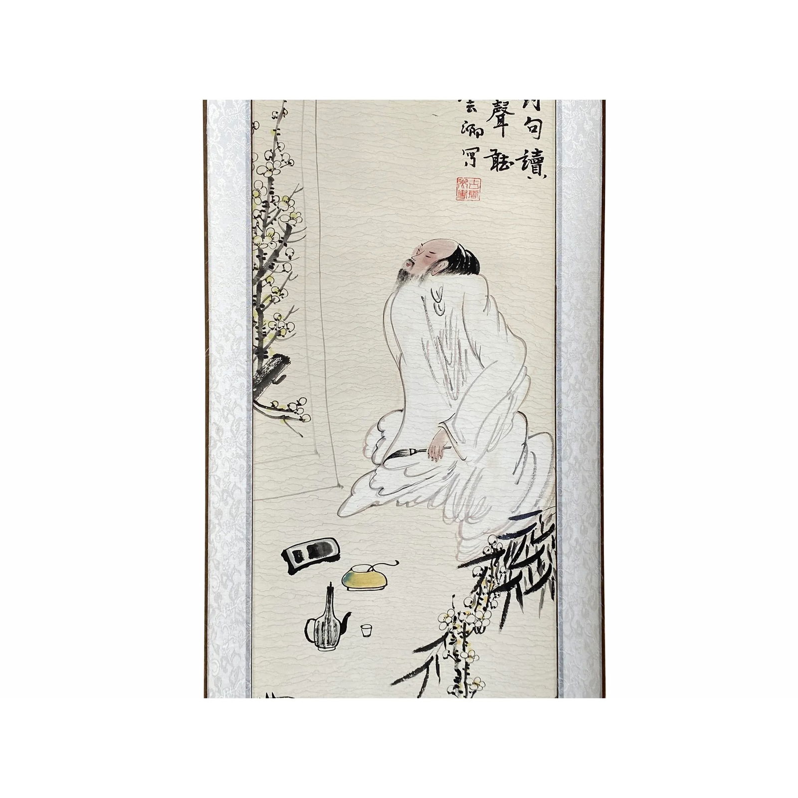 Chinese Calligraphy Writing Scholar Theme Scroll Painting Wall Art - 4