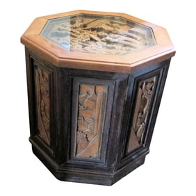 Vintage Octagonal Hand Carved Teak Wood Asian Table