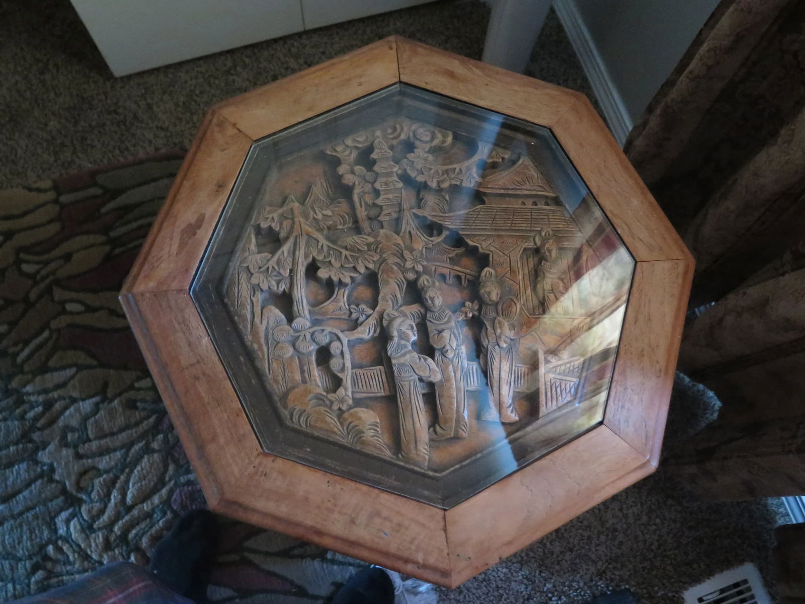 Vintage Octagonal Hand Carved Teak Wood Asian Table - 2