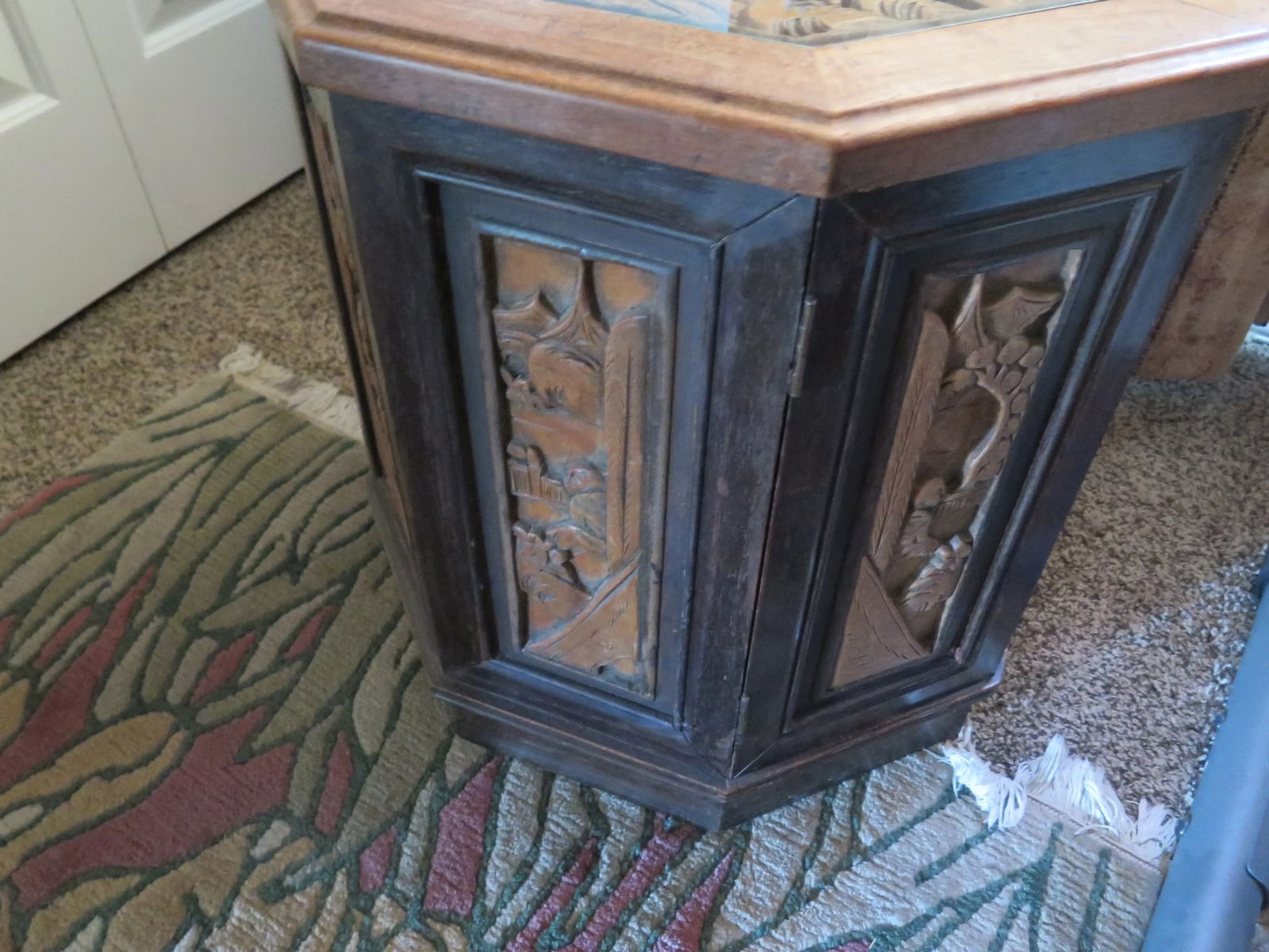 Vintage Octagonal Hand Carved Teak Wood Asian Table - 3