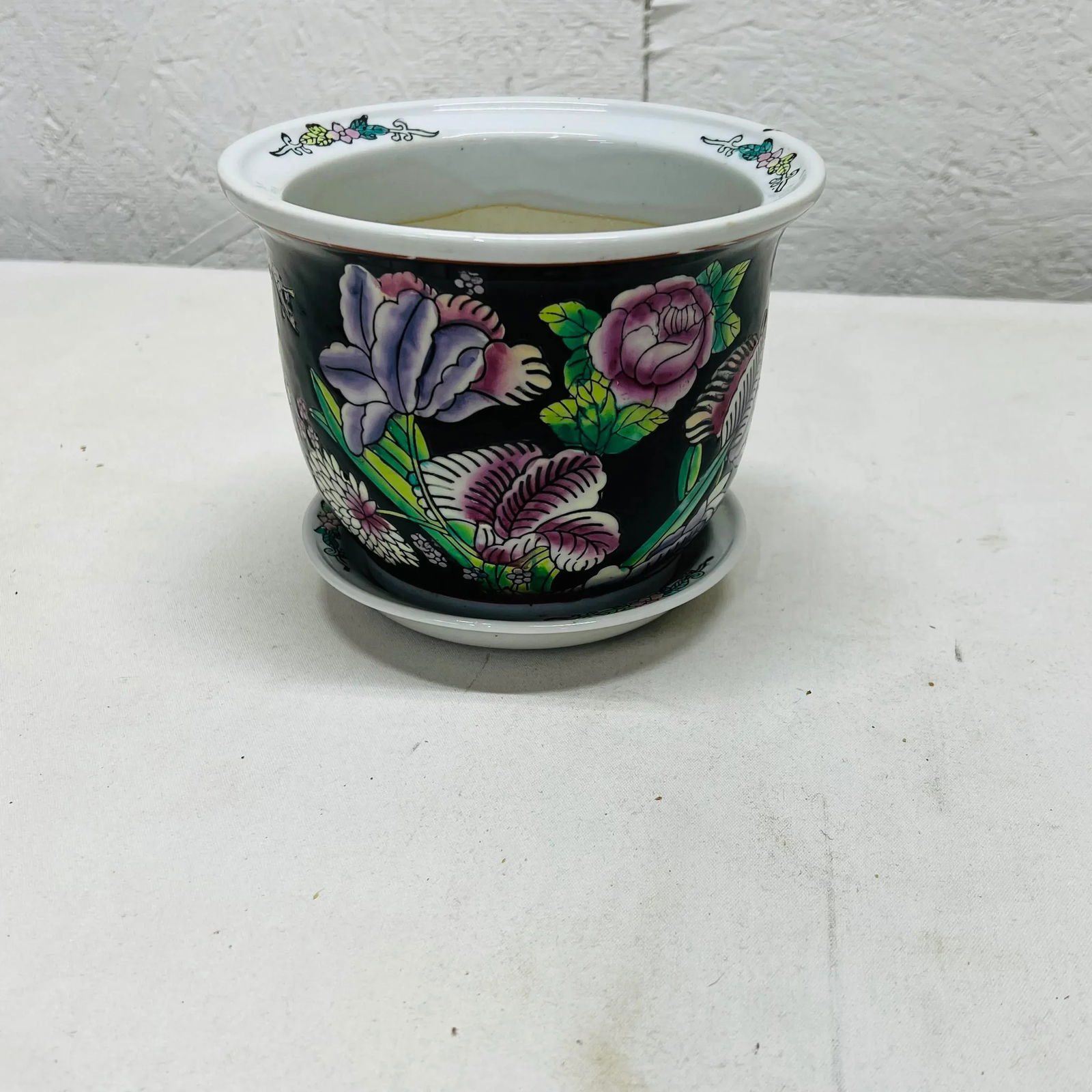 Chinoiserie Floral Pattern Planter With Water Tray - 6