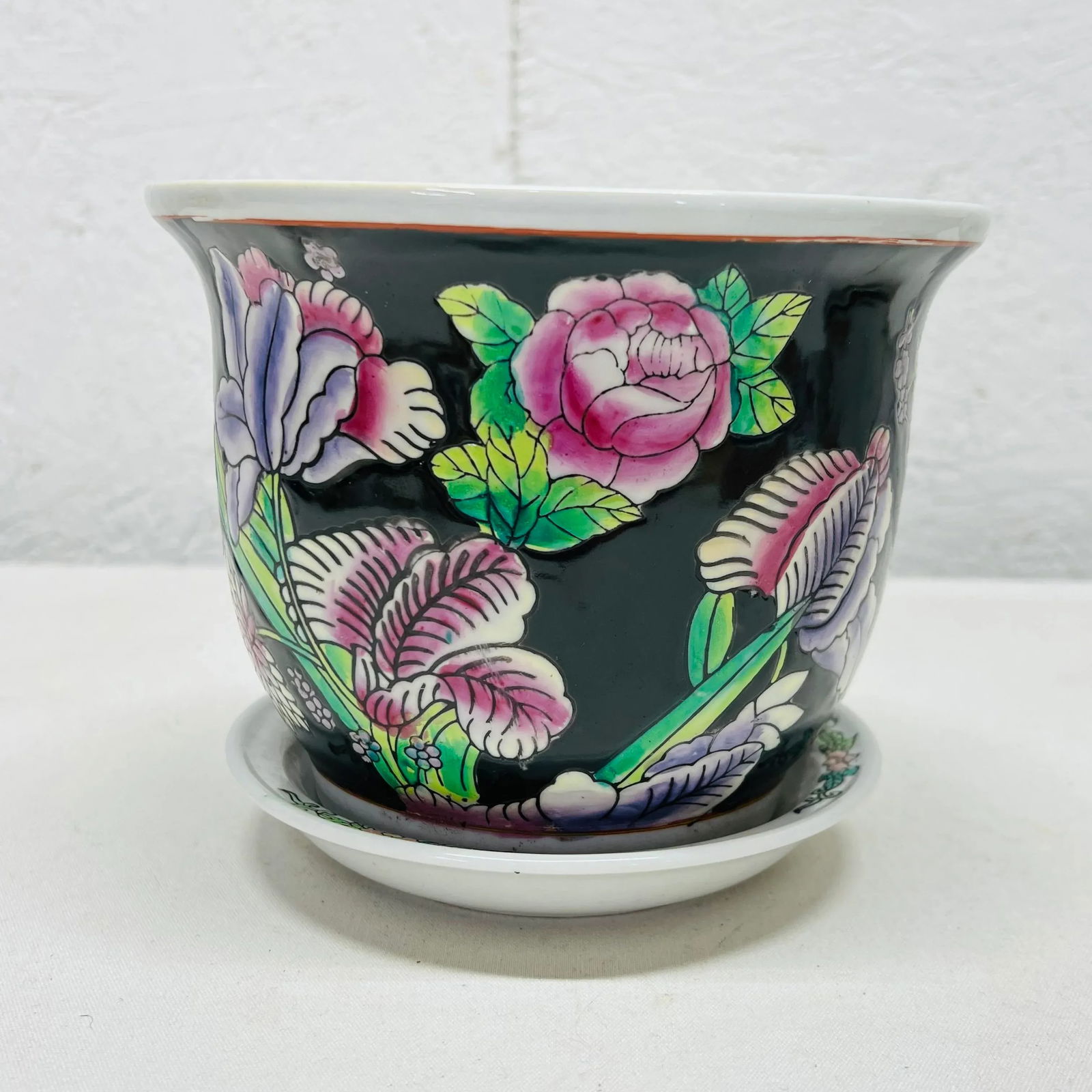 Chinoiserie Floral Pattern Planter With Water Tray - 7