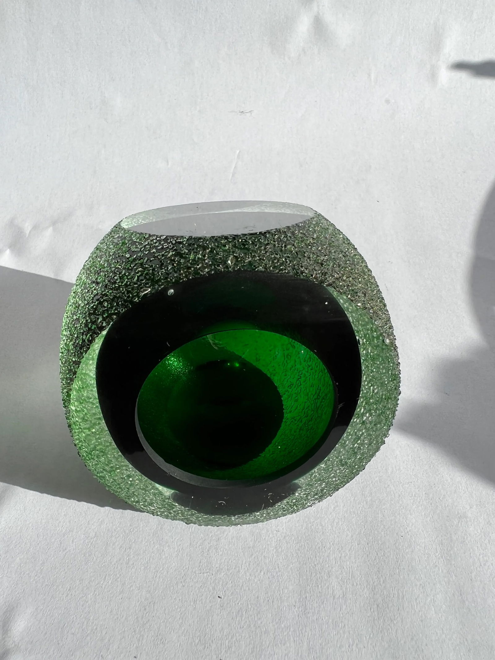 Vintage Alessandro Mandruzzato Murano Style Green Faceted Candle Votive With Textured Surface - 5