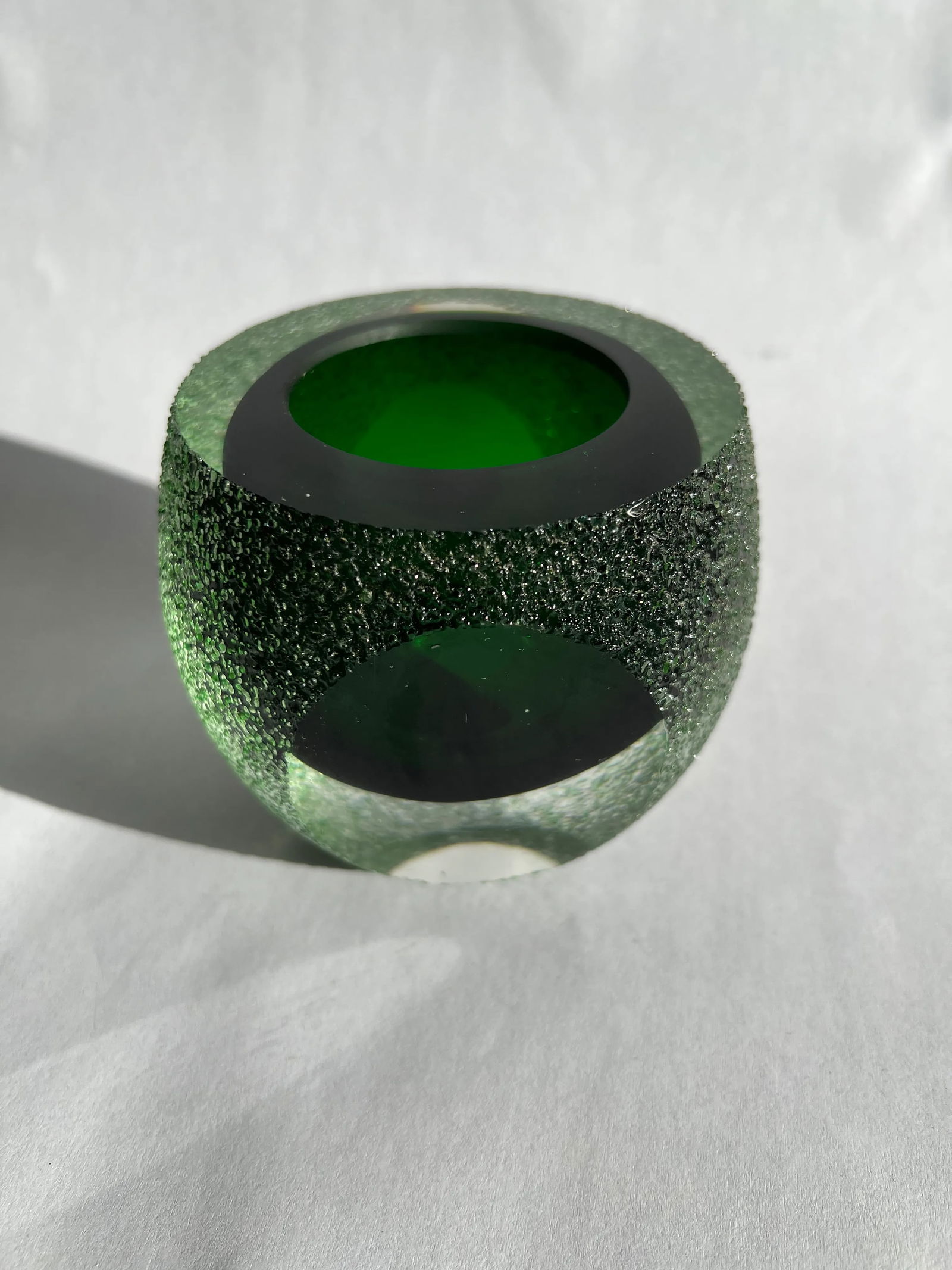 Vintage Alessandro Mandruzzato Murano Style Green Faceted Candle Votive With Textured Surface - 8