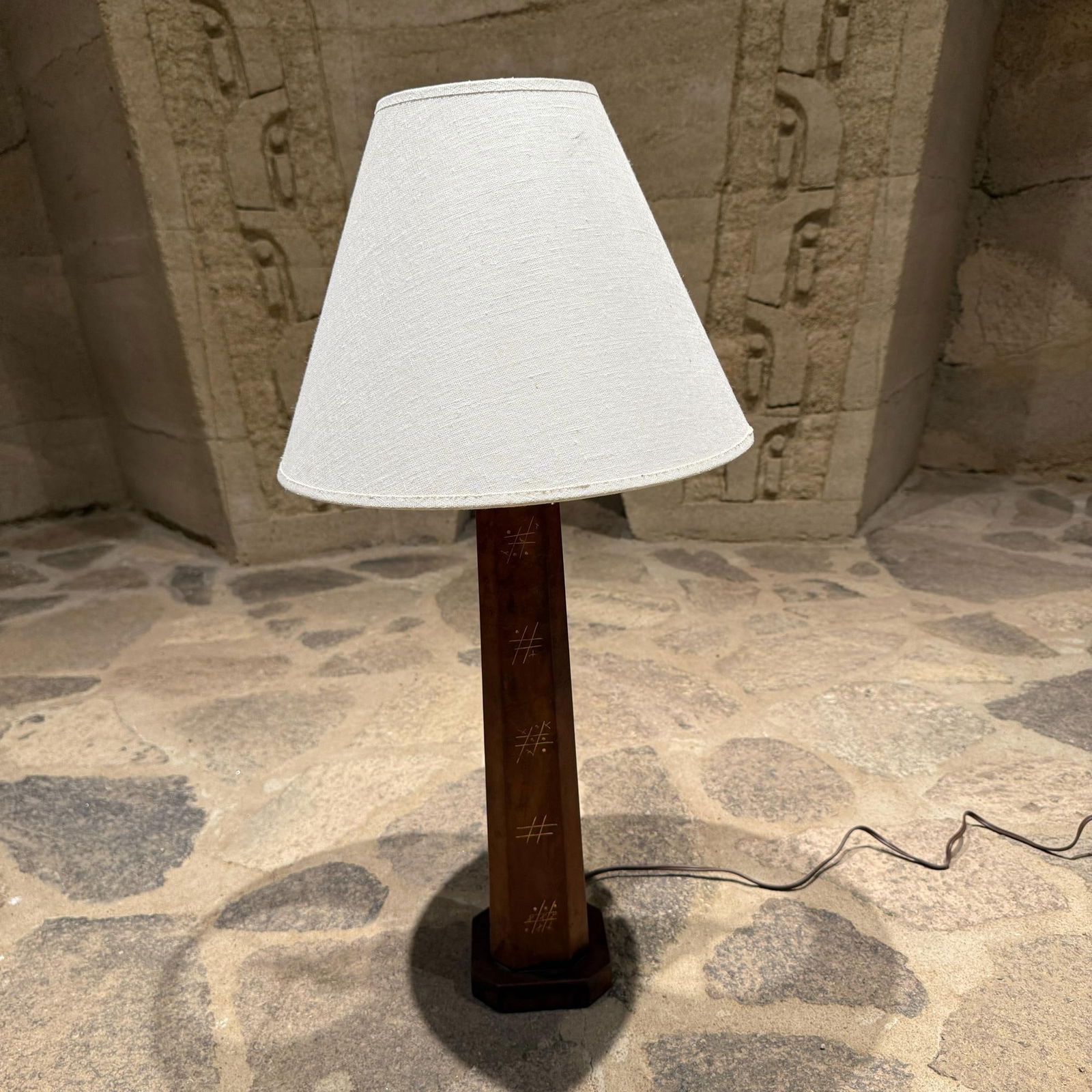 1950s Hand Painted Leather Table Lamp Tic-Tac -Toe Mexico - 13