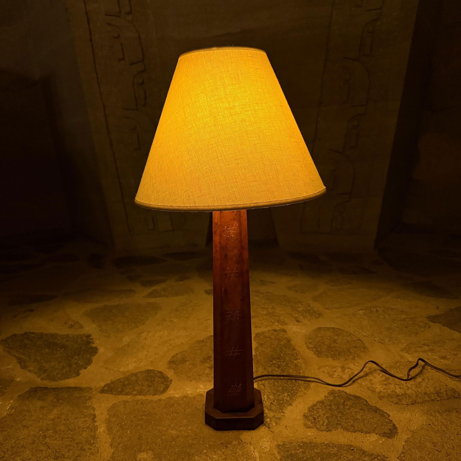 1950s Hand Painted Leather Table Lamp Tic-Tac -Toe Mexico - 16