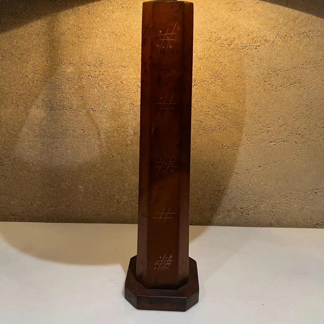 1950s Hand Painted Leather Table Lamp Tic-Tac -Toe Mexico - 9