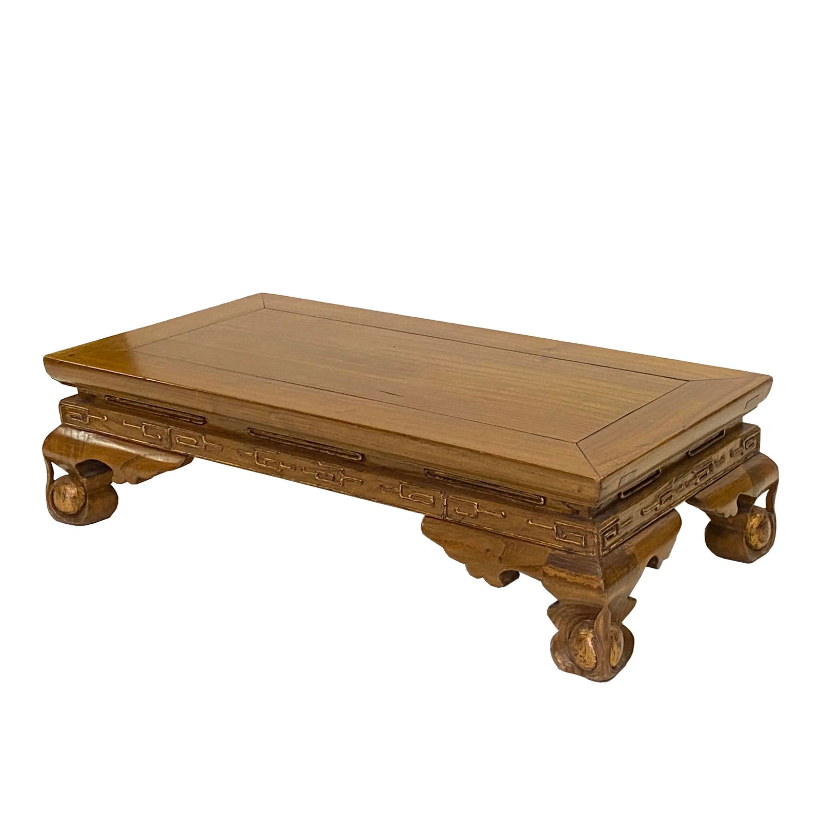 Light Brown Oriental Ribbon Ball Carving Rectangular Table Stand - 3