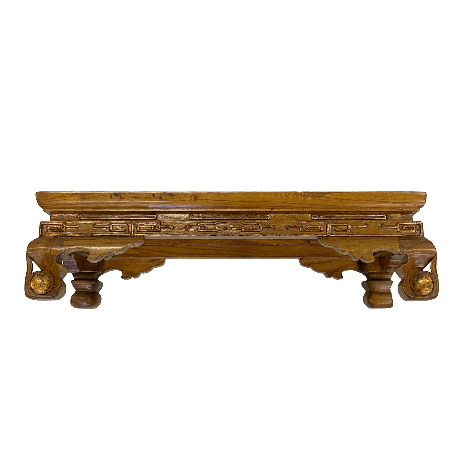 Light Brown Oriental Ribbon Ball Carving Rectangular Table Stand - 4