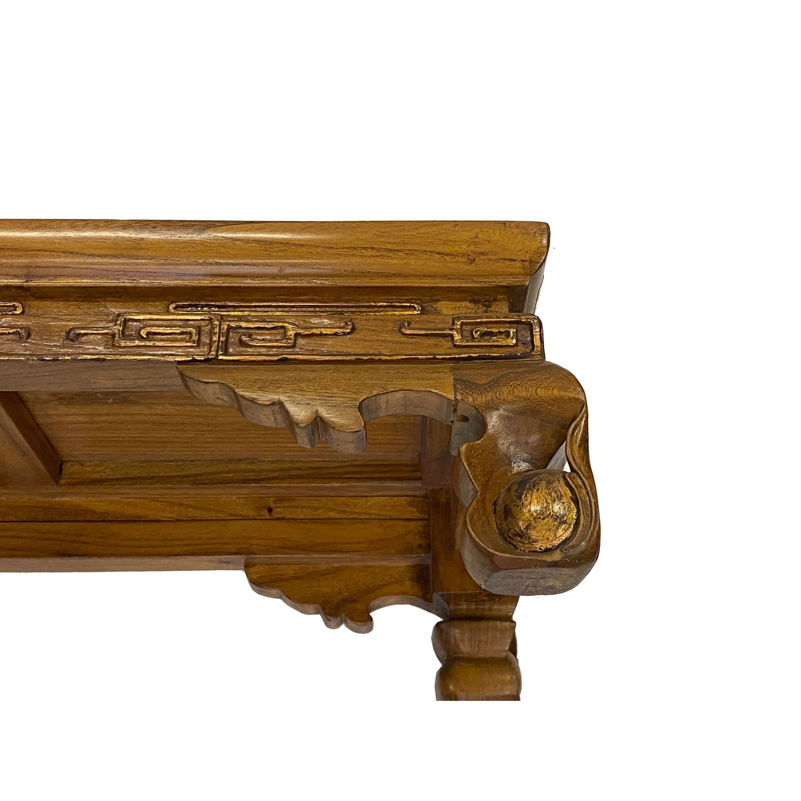 Light Brown Oriental Ribbon Ball Carving Rectangular Table Stand - 6