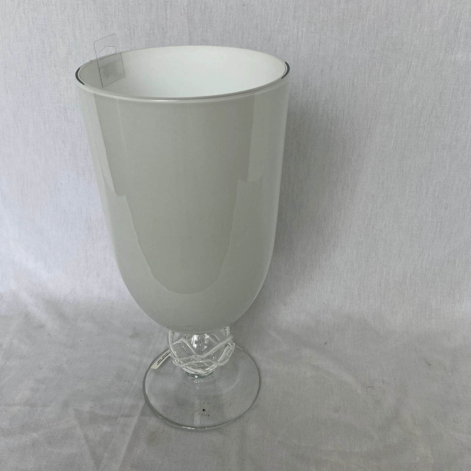 Italian White Glass Vase With Silicon Design on Pedestal - 11