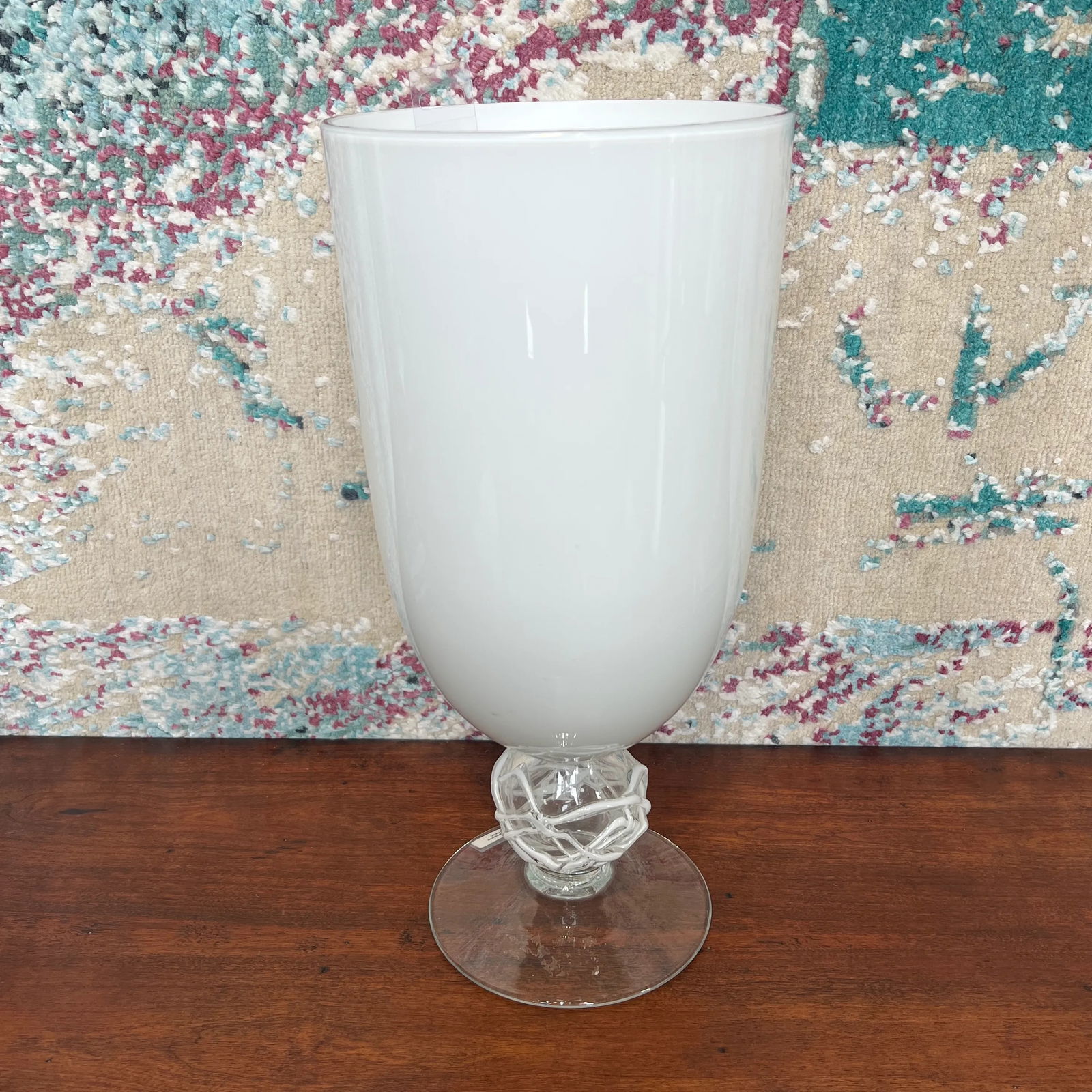 Italian White Glass Vase With Silicon Design on Pedestal - 2