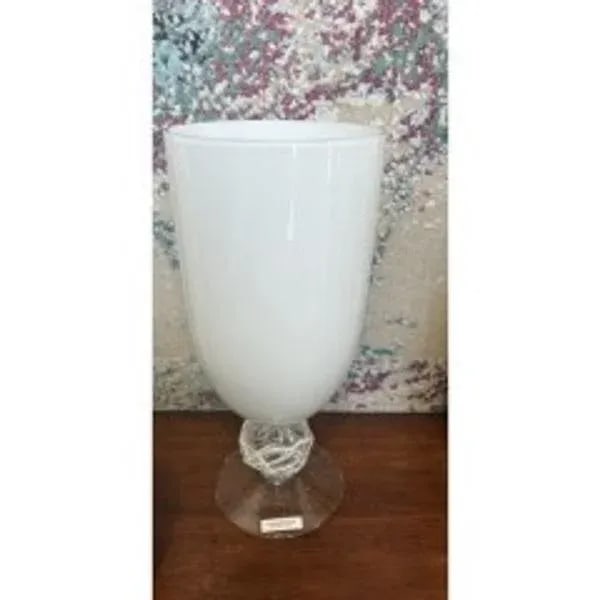 Italian White Glass Vase With Silicon Design on Pedestal - 3