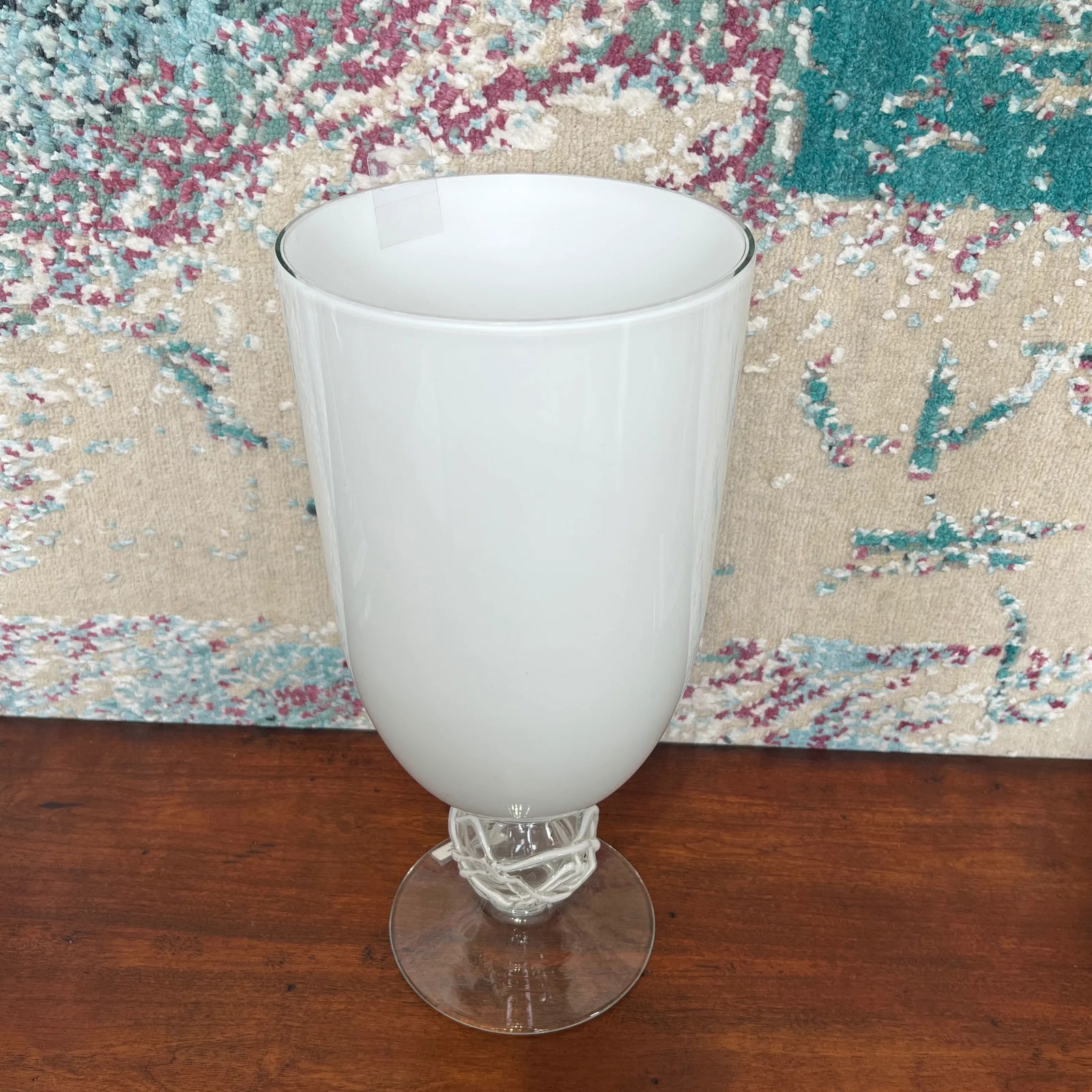 Italian White Glass Vase With Silicon Design on Pedestal - 4